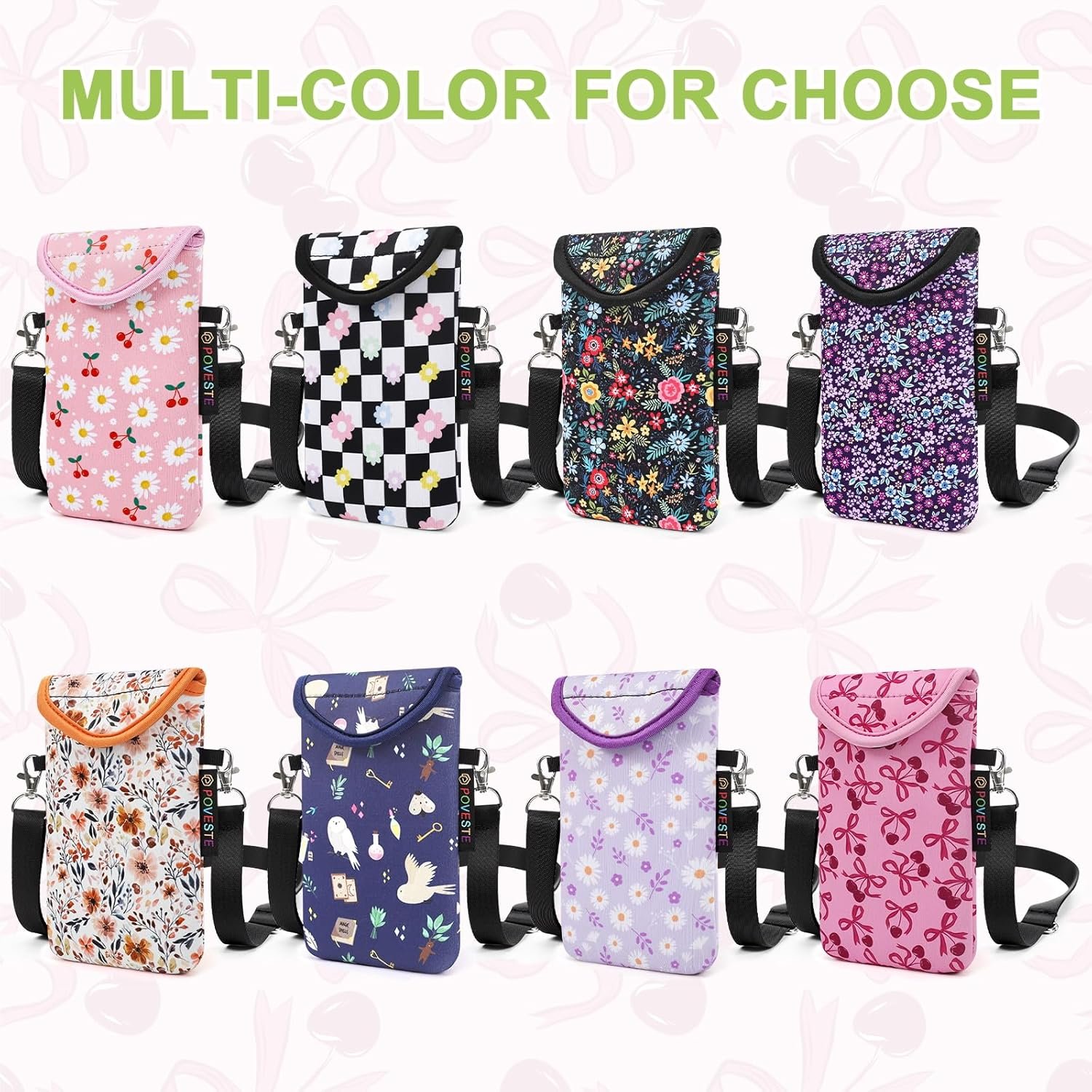 Custom Logo Neoprene Cell Phone Crossbody Pouch Case with Strap Lanyard Flap Closure Card Cash Pocket for Women Private Label Supplier Flower Power