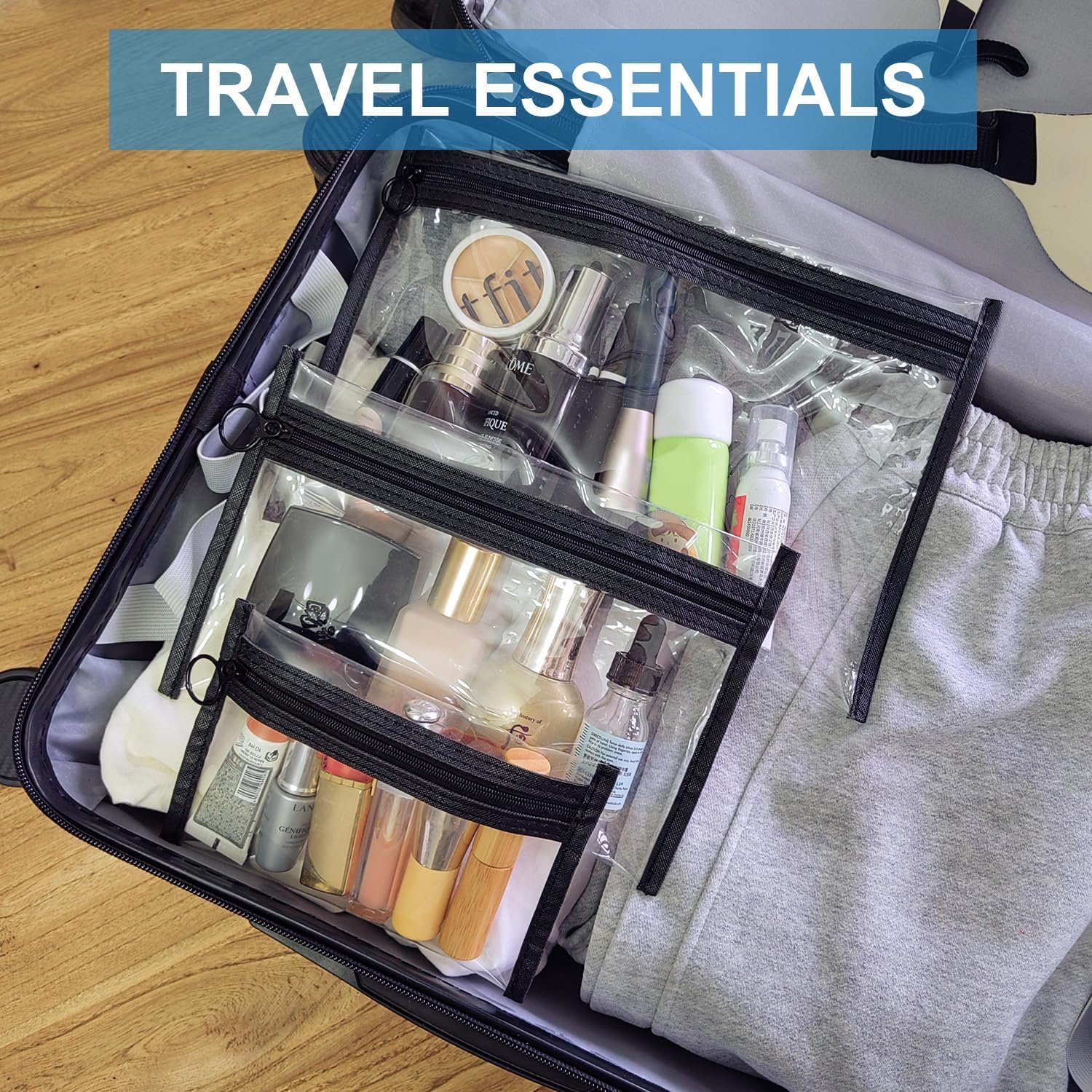 Private Label TSA Approved Clear Toiletry Bags with Custom Logo 3 Pack Waterproof PVC Travel Organizer Zipper Pouches Transparent Makeup Cosmetic Cases for Airport Security Manufacturer