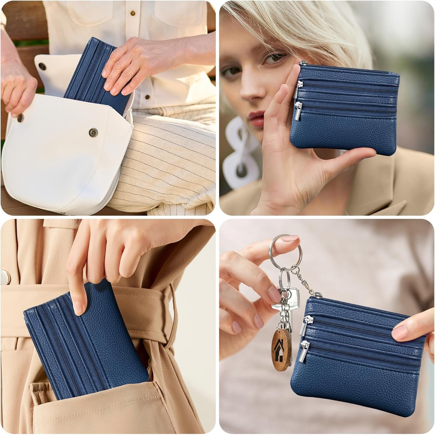 Private Label 2 Pack Coin Purse Pouch Change Card Holder Wallet with Custom Logo Keychain for Women and Men Black & Blue Manufacturer