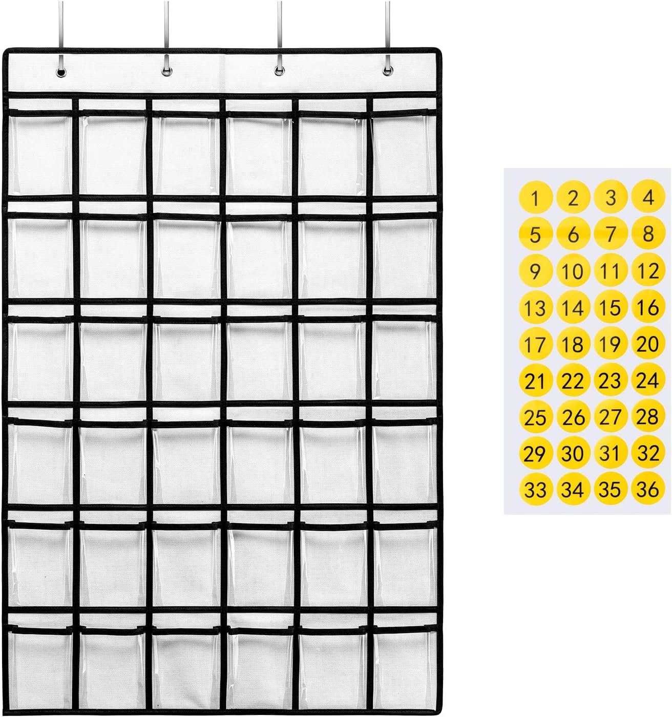Private Label 36 Clear Pockets Classroom Pocket Chart for Cell Phones Calculator Holder Manufacturer with 36 Number Stickers Hooks White Custom Logo