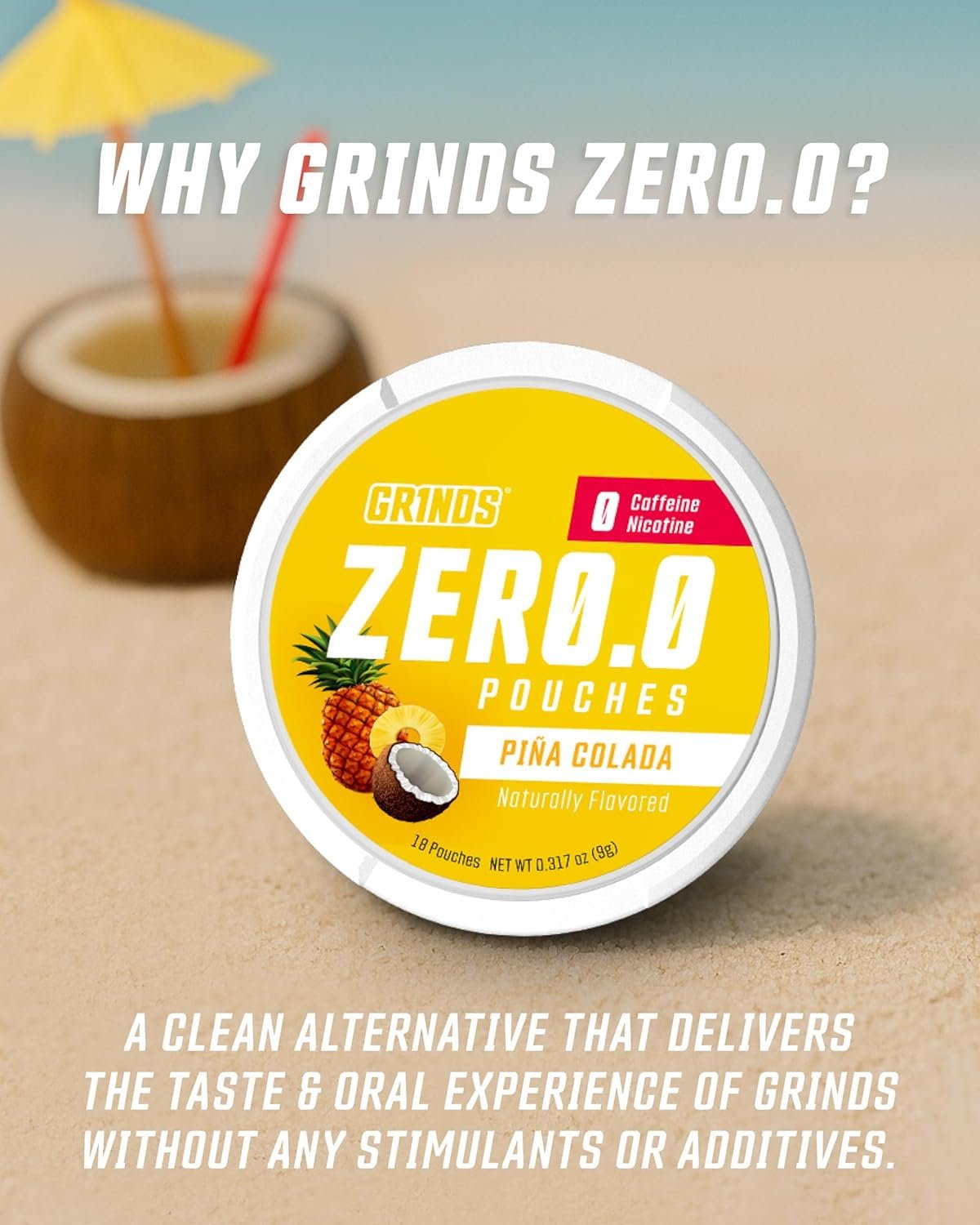 Private Label Caffeine Free Sugar-Free Pouches from Manufacturer - Naturally Flavored Piña Colada 0 Calories 3 Pack 18 Pouches Per Can with Custom Logo