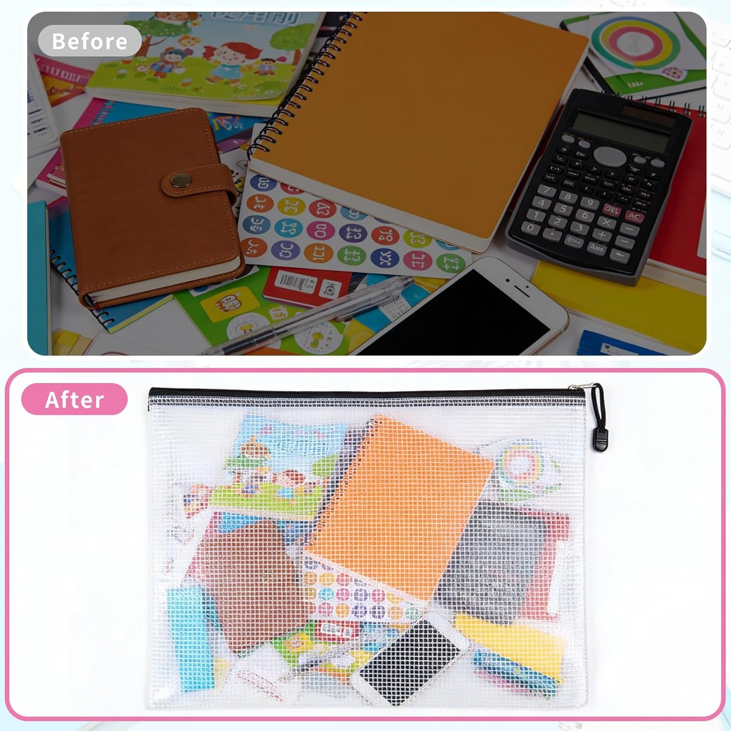 Private Label 15 Pack A3 Mesh Zipper Pouch Bags (16.7x12 in) Custom Logo Large Zipper Storage Pouches for Board Game Puzzle Toy & Travel Organizing Factory Direct