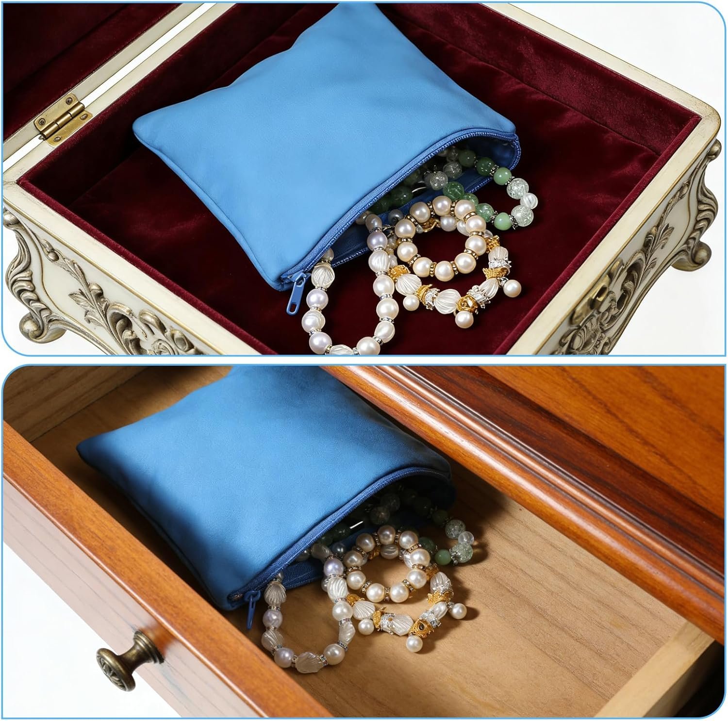 Private Label 8 Pcs Anti-Tarnish Zippered Silver Jewelry Storage Bags Custom Logo 5.9 x 5.9 Inch Pouches for Necklace Bracelet Earrings Manufacturer