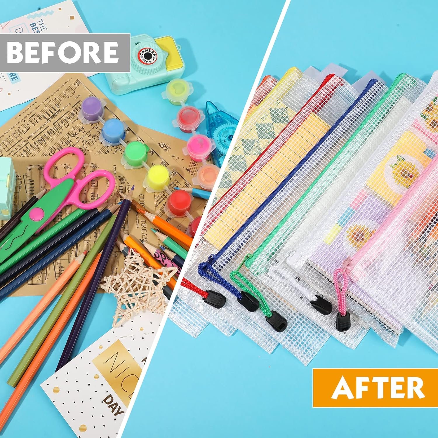 Private Label 100 Pack Mesh Zipper Pencil Pouches Custom Logo Bulk Clear Waterproof Small Storage Bags Multipurpose for Cash Board Games Passports Office A6/9.45x4.53in White Multicolor Zipper Supplier