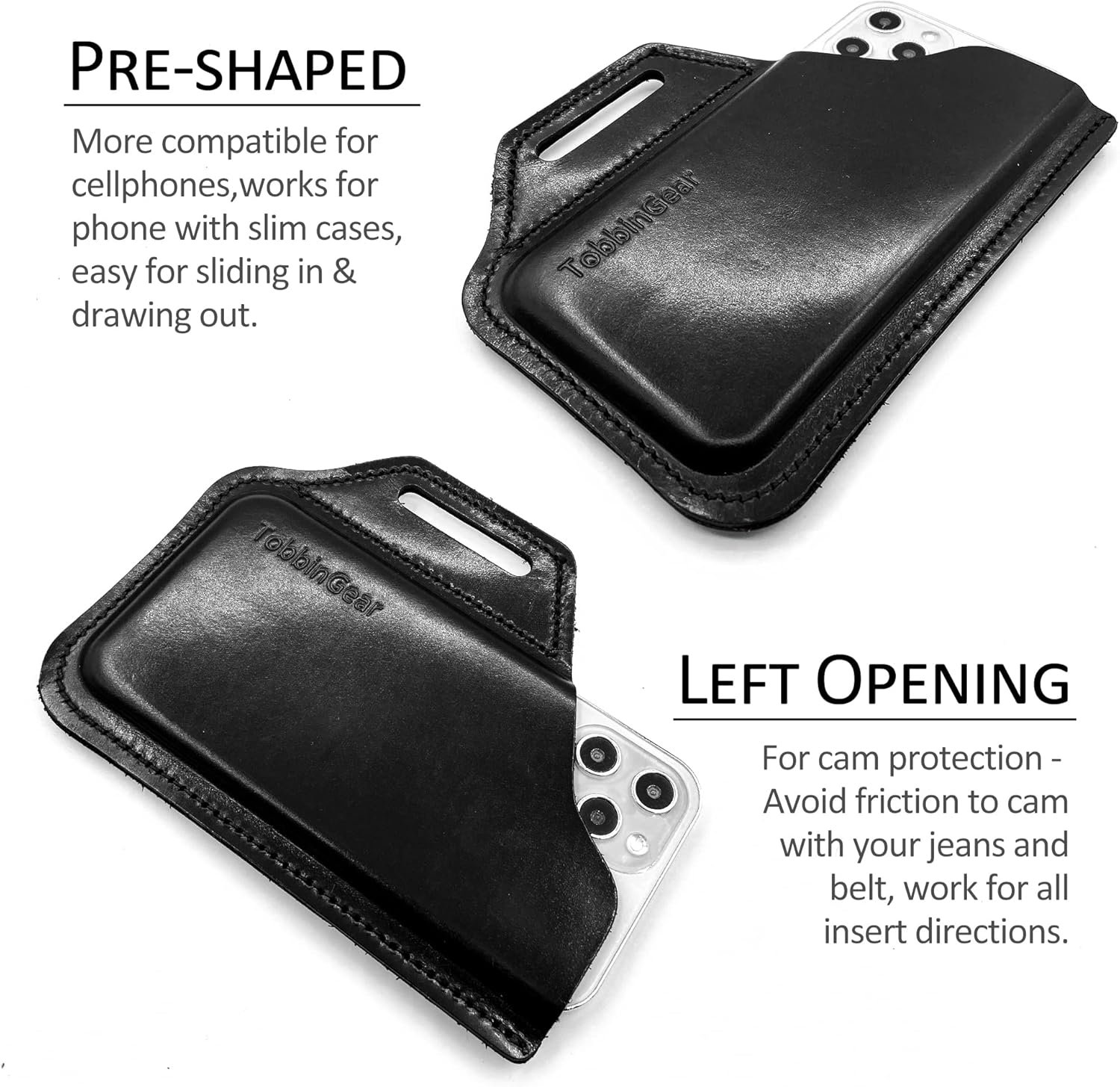 Private Label Leather Belt Phone Pouch Cell Phone Holster Custom Logo Universal Phone Case with Belt Loops for Men and Women Large Black Manufacturer