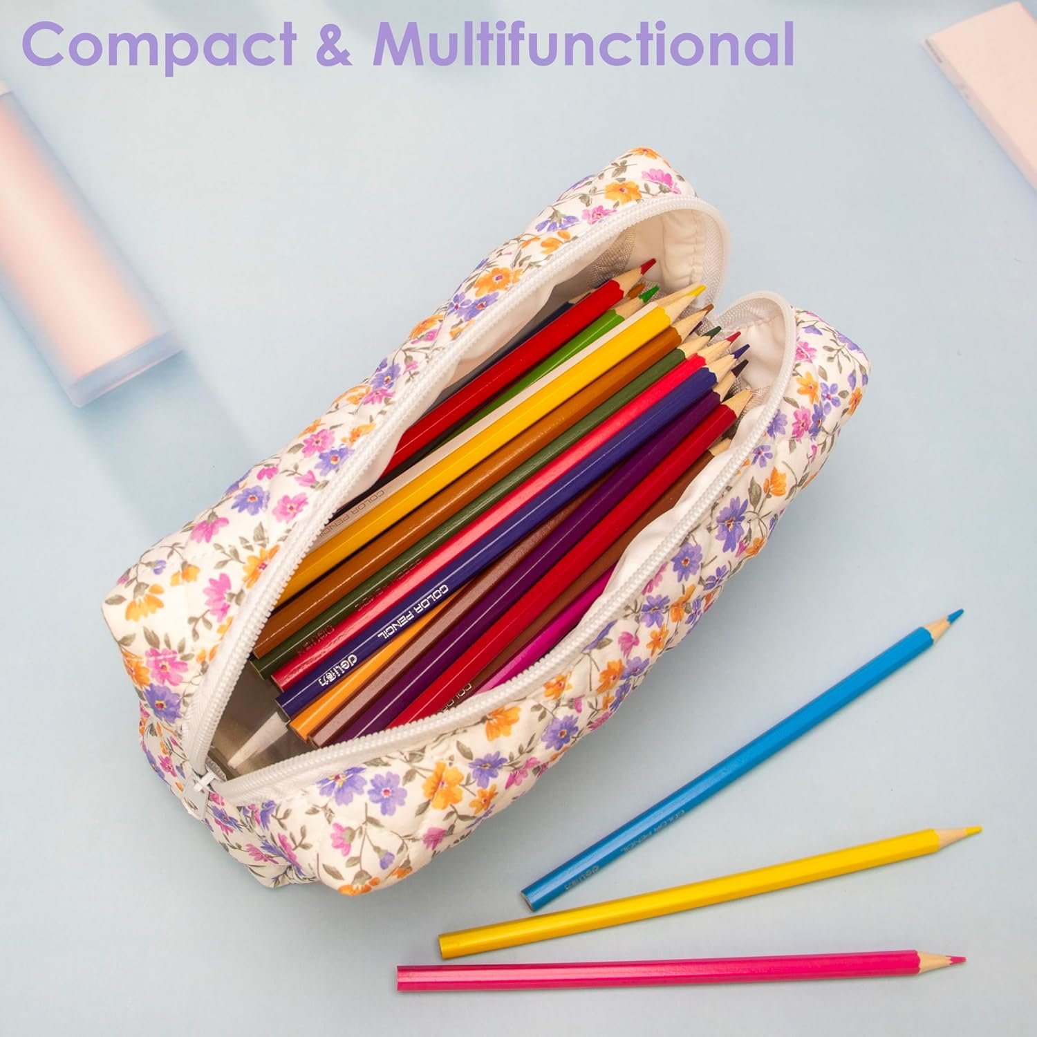 Private Label Vintage Quilted Makeup Bag Cosmetic Pouch for Brushes Pencils Custom Logo Travel Makeup Accessories for Women Girls Little Flower Manufacturer