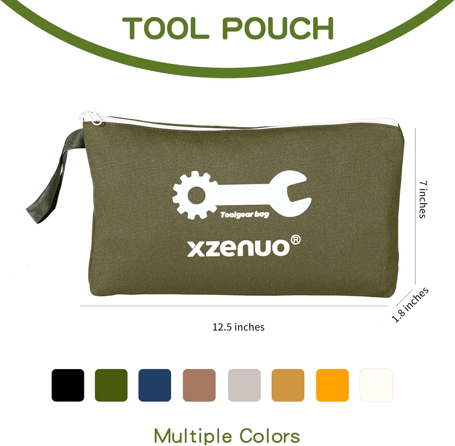Custom Logo 16oz Pure Cotton Canvas Tool Pouch Zipper Bag Private Label 12.5 Inch Storage Organizer with Wristlet Strap Supplier