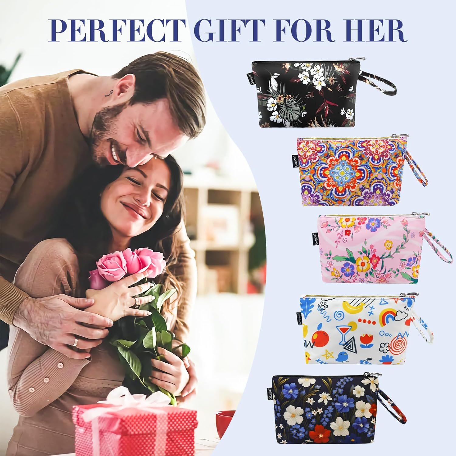 Custom Logo Small Makeup Bag for Purse Lightweight Floral Cosmetic Pouch Private Label Blue Red Flower Manufacturer for Women