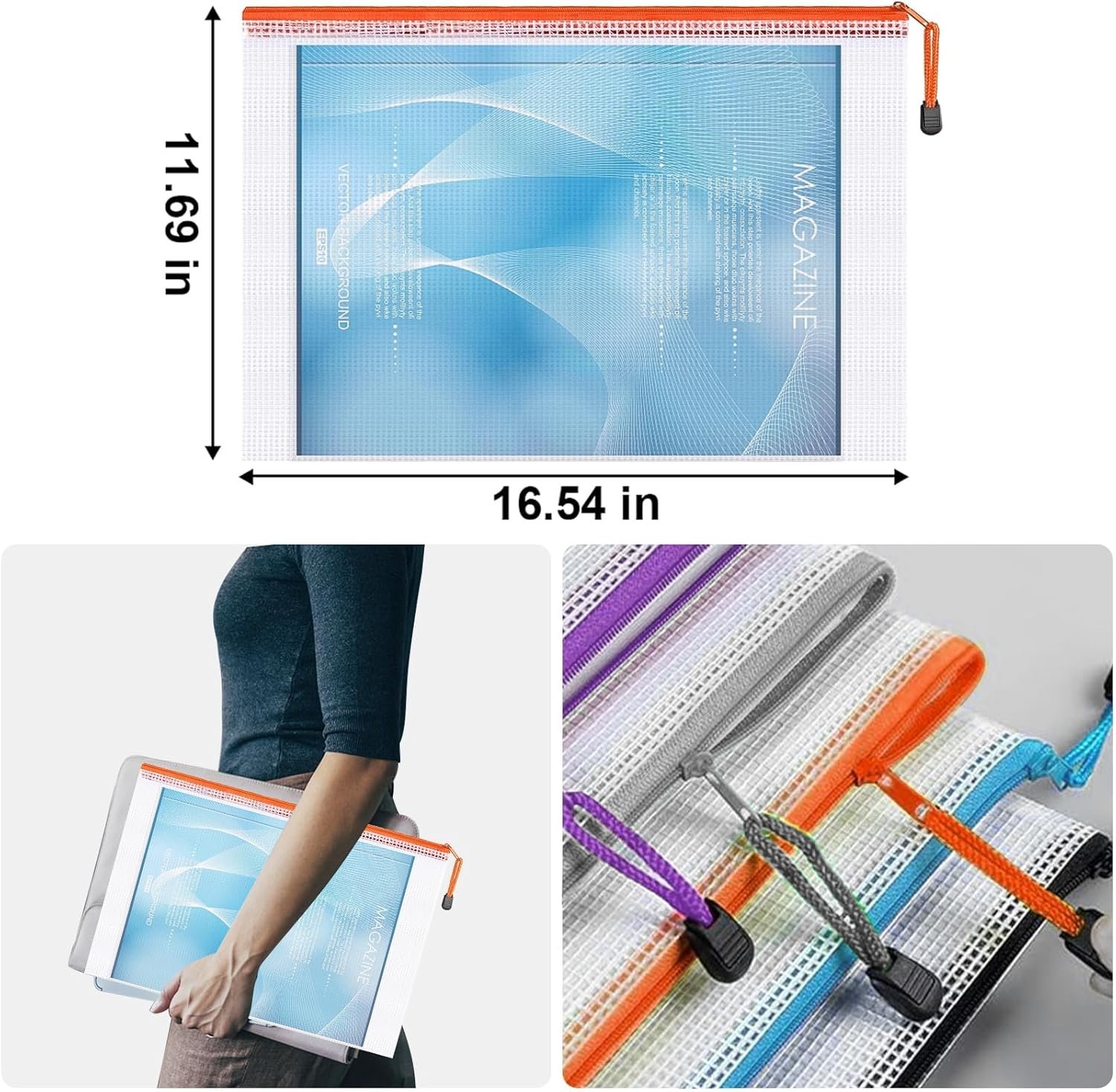 Private Label 12 Pack A3 Waterproof Mesh Zipper Pouches Custom Logo Board Game Puzzle Storage Organizer for Office School Supplies Home Travel Manufacturer