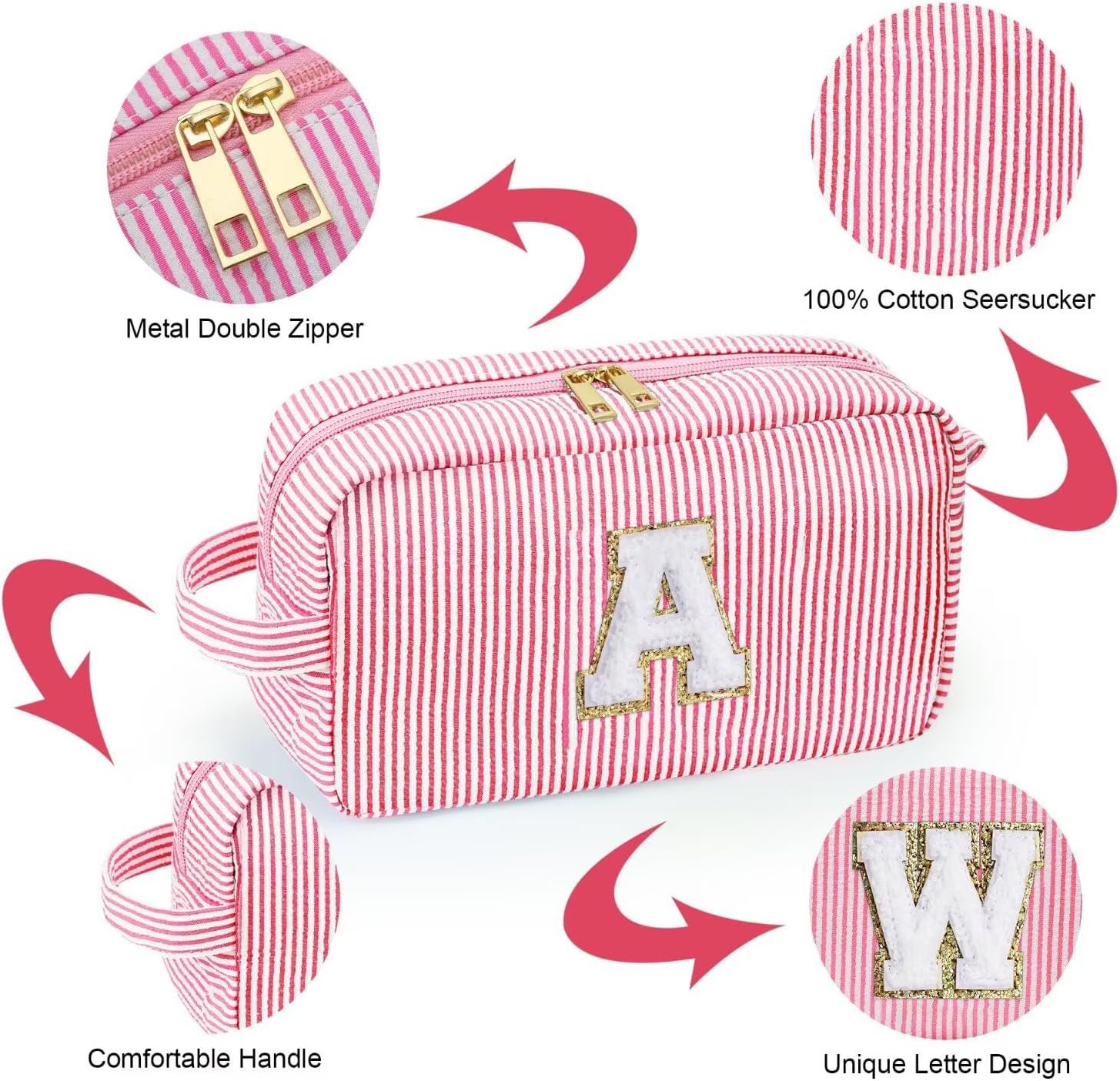 Private Label Initial Makeup Bag Cosmetic Toiletry Pouch - Custom Logo Personalized Birthday Gifts for Women Teen Girls Kids Mom Daughter Sister Friends - Pink M Manufacturer