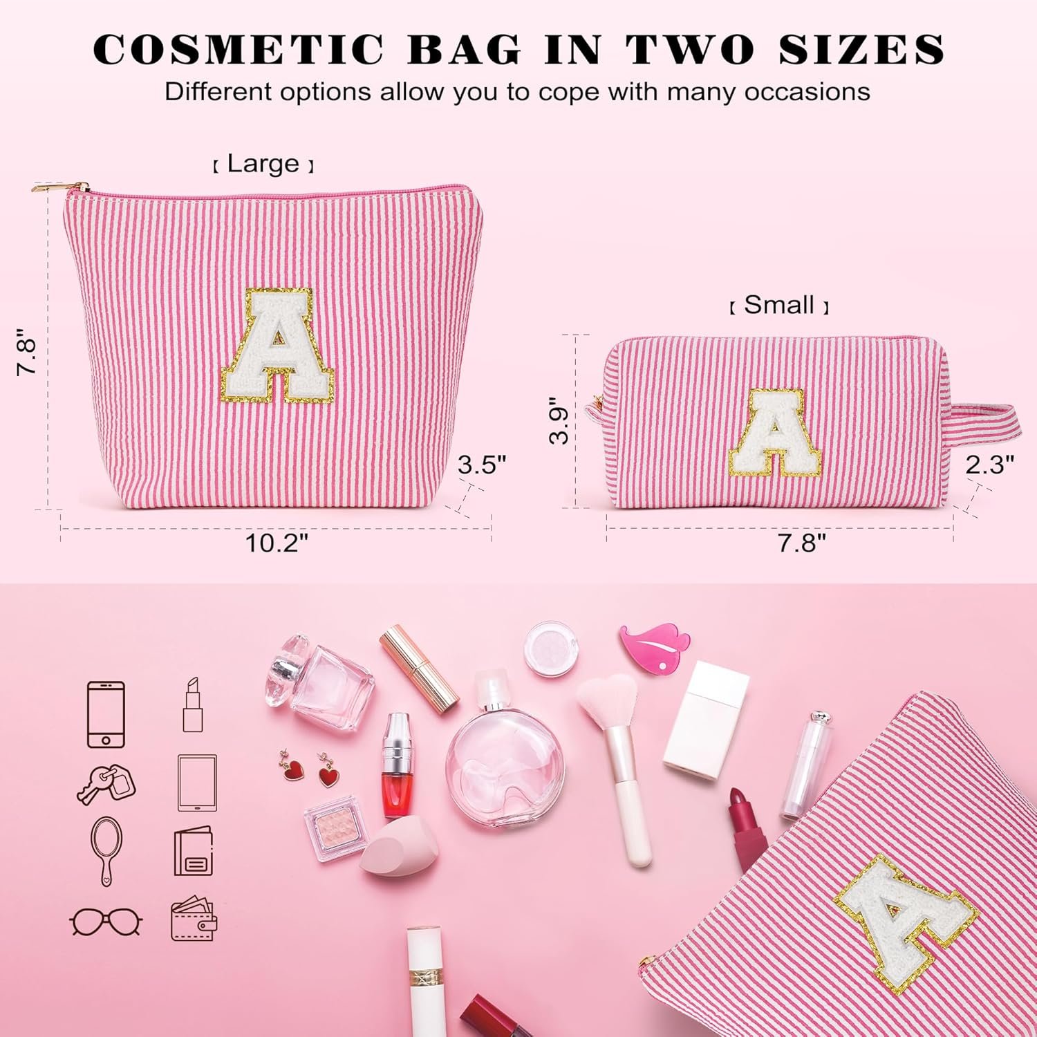 Private Label Initial Cosmetic Bag Set Custom Logo Travel Makeup Pouch with Zipper Purple Letter M Manufacturer