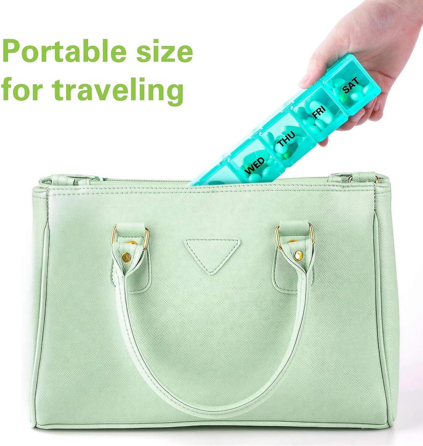 Custom Logo Large 2 Packs Weekly Pill Organizer Extra Large 7 Day Travel Pill Box Private Label Supplier for Vitamins Supplements Medications Blue+Green