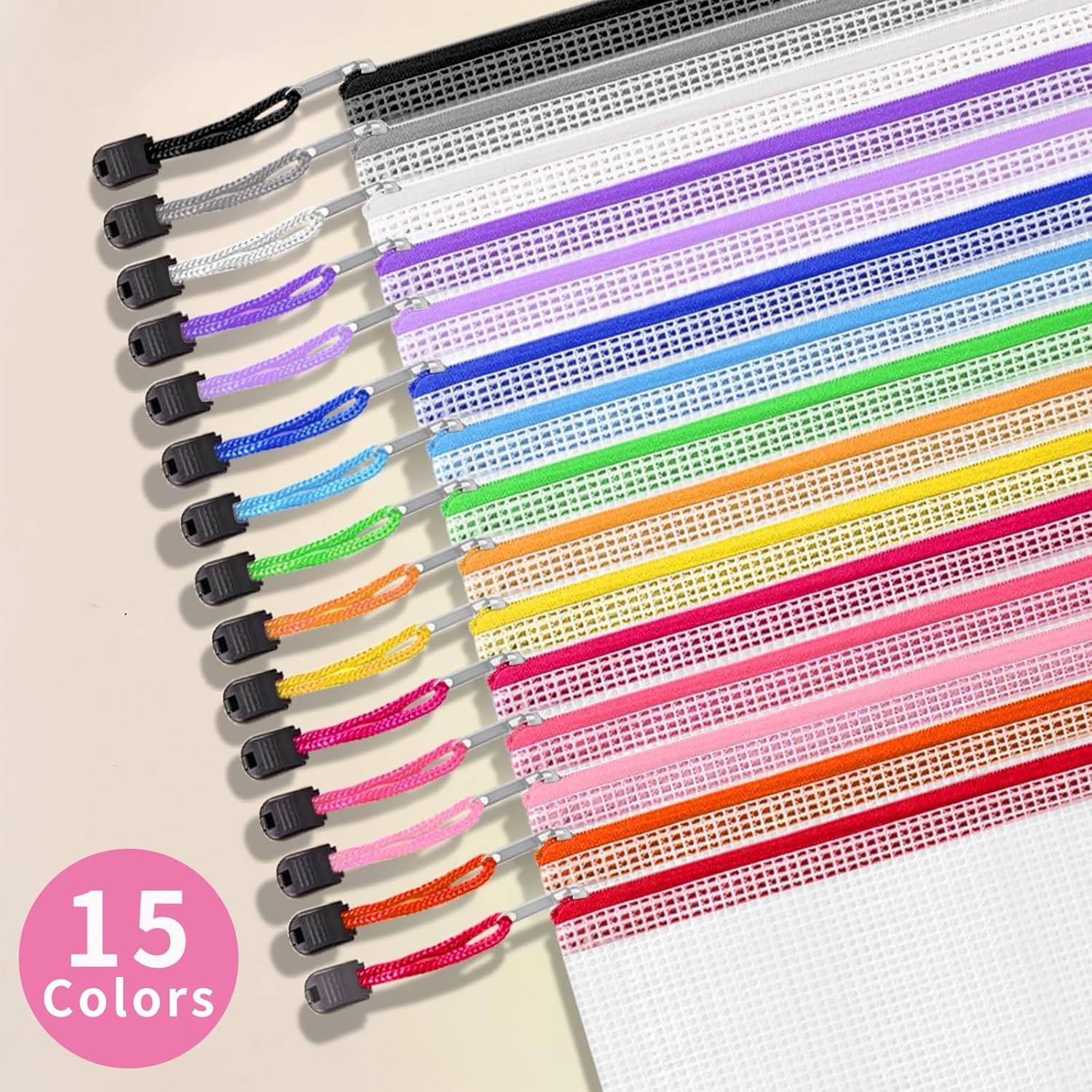 Private Label 15 Pack A3 Mesh Zipper Pouch Bags (16.7x12 in) Custom Logo Large Zipper Storage Pouches for Board Game Puzzle Toy & Travel Organizing Factory Direct