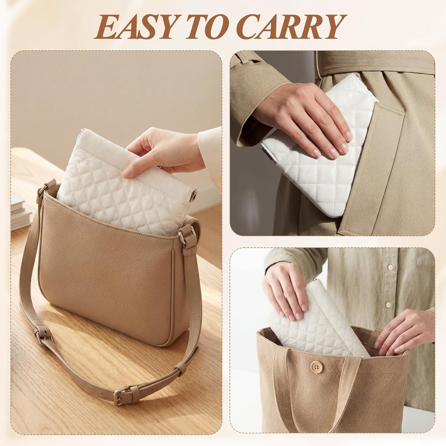 Manufacturer 2 Pcs Small Puffy Pocket Makeup Bag Quilted Cosmetic Bag Organizer for Women Custom Logo Padded Squeeze Coin Lipstick Purse Pouch Travel Self-Closing Snap Closure No Zipper Private Label White