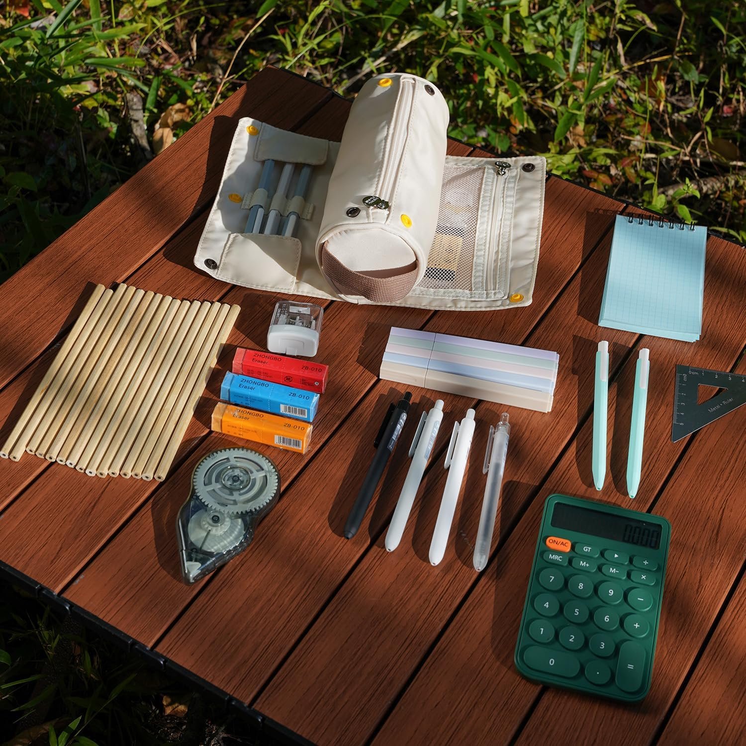 Private Label Large Capacity Pencil Case Roll Up Design Custom Logo Multifunctional Pencil Holder Pouch Stationery Pen Bag Manufacturer for Teen Girls and Boys Camping Style Green