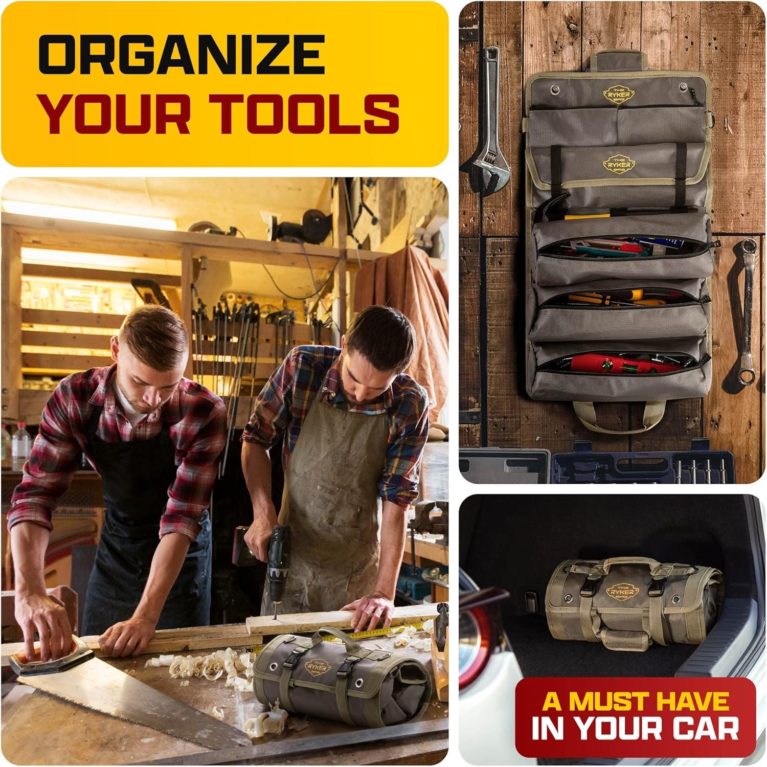 Private Label Roll Up Tool Bag Organizer Manufacturer for Motorcycle Mechanics Tool Storage with Custom Logo 4 Detachable Pouches Wrench Roll