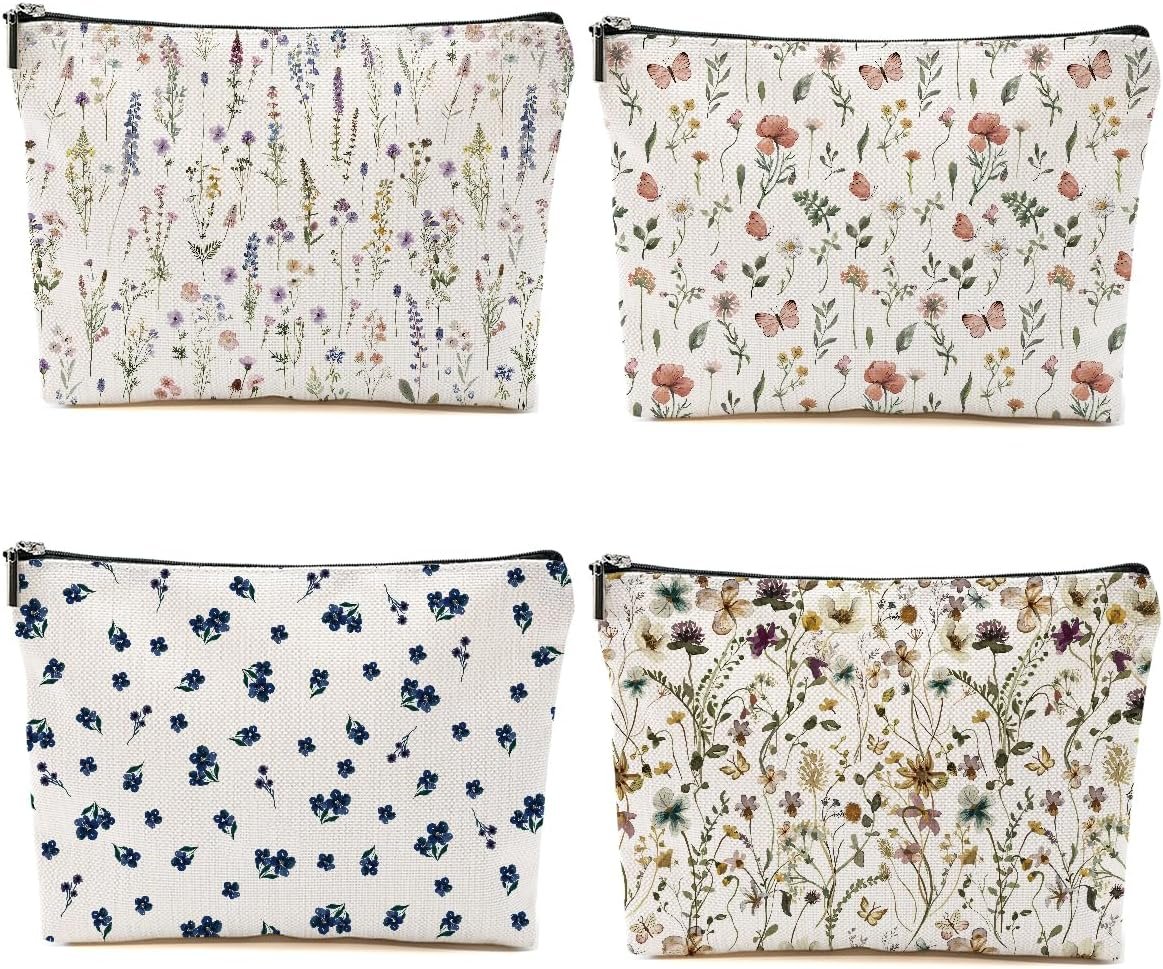 Private Label 4PCS Floral Makeup Bags for Women Cute Flower Aesthetic Travel Toiletry Bag Custom Logo Coquette Cosmetic Portable Zipper Pouch Manufacturer