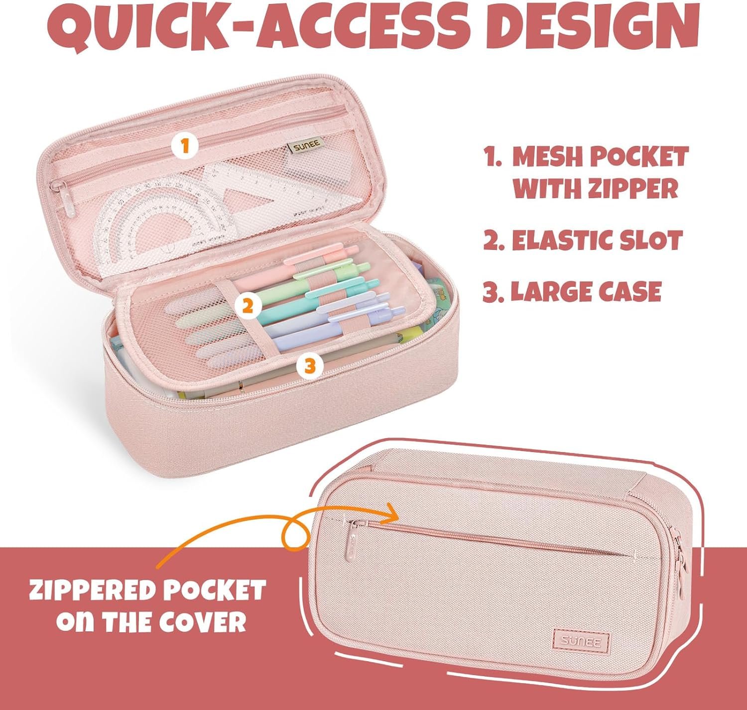 Custom Logo Large Capacity 900D Oxford Pencil Case Cute Pencil Pouch Private Label Big Storage Office Stationery Organizer Zipper Pen Makeup Bag Manufacturer Back to School Supplies Pink for Teens Women Men