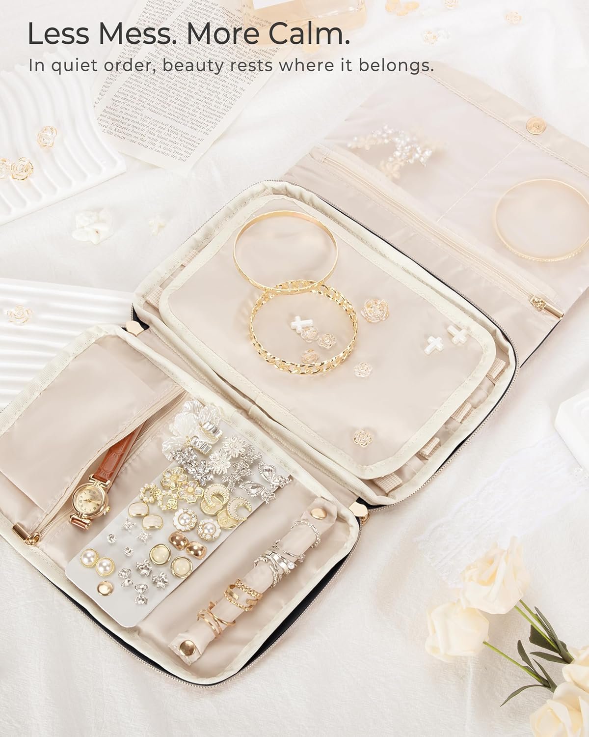 Custom Logo Foldable Black Travel Jewelry Organizer Case for Women Private Label Jewelry Bag for Earrings Rings Necklaces Bracelets Brooches Manufacturer