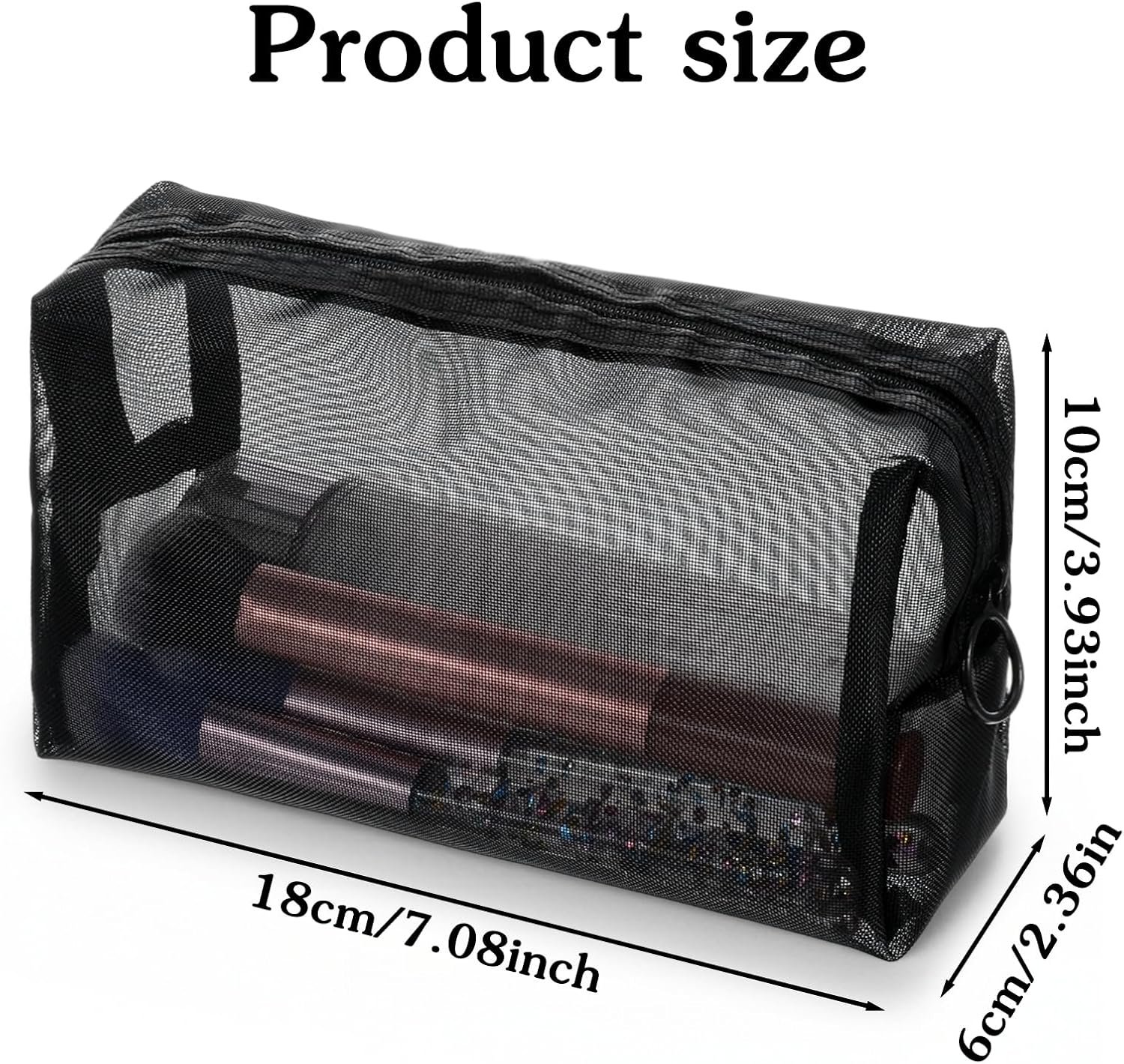 Private Label Mesh Makeup Bags Portable Zipper Nylon Cosmetic Pouch Lightweight Home Office Travel Accessories Custom Logo Black Square Manufacturer