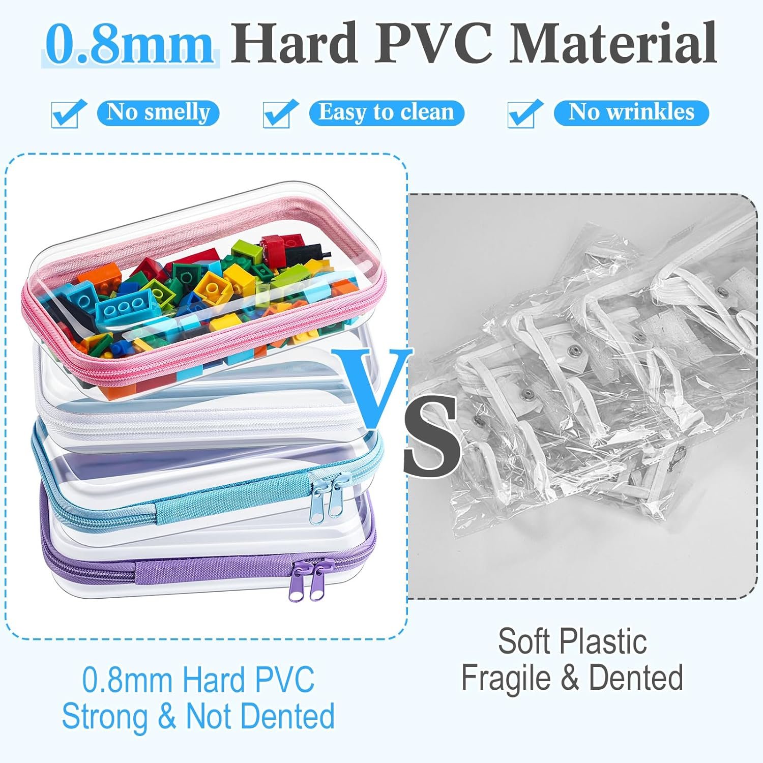 Private Label 4 Pcs Hard Clear Zipper Makeup Bags Transparent Plastic Storage Pouches for Cosmetics Snacks Building Blocks Puzzles Custom Logo 7.5 x 3.9 x 2 in Multicolor Manufacturer
