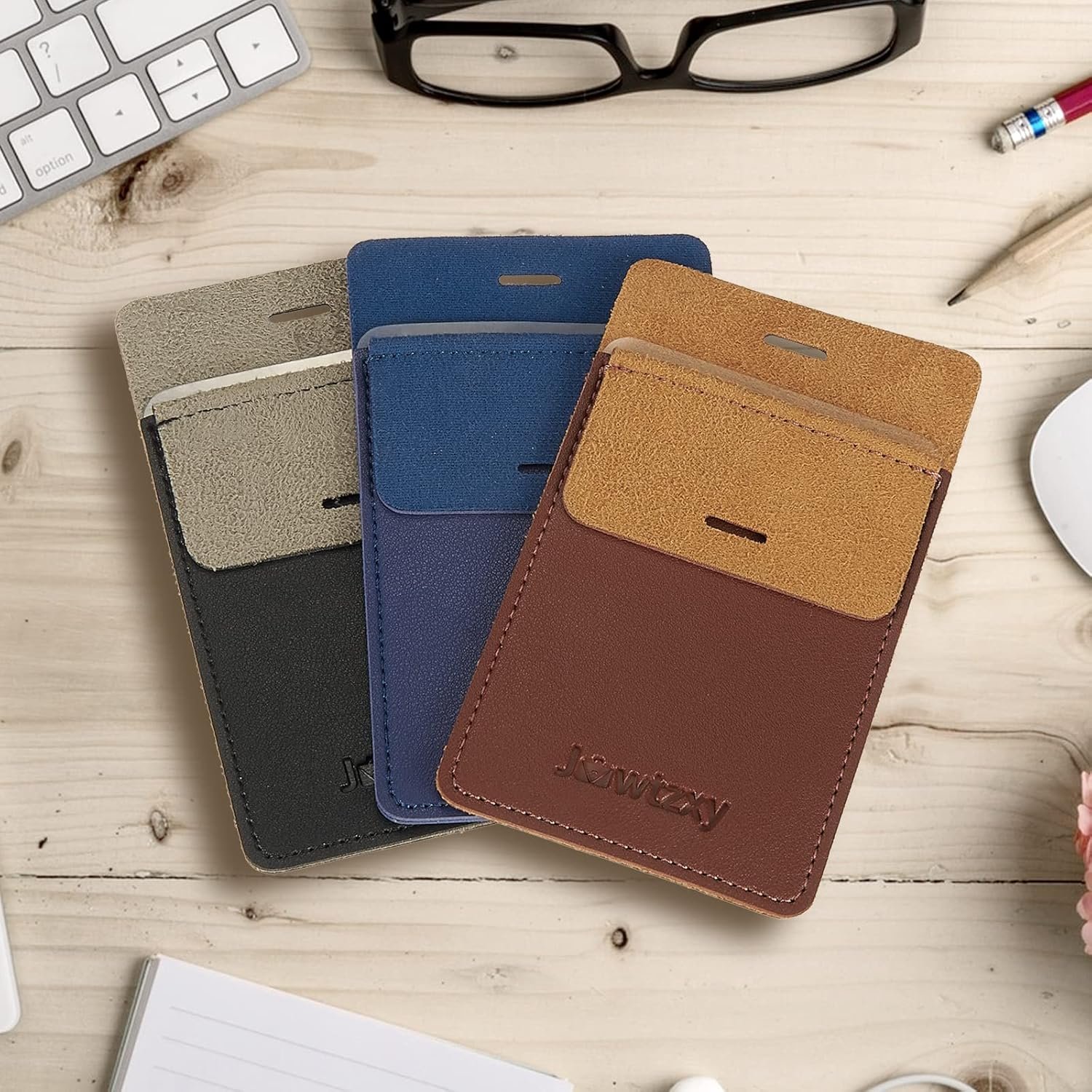 Private Label Pocket Protector 3 Pcs Leather Pen Holder Organizer Pouch for Shirts Lab Coats Pants Manufacturer Multi-Purpose Holds Pens Pointers Pencils Note Cards Custom Logo Brown Black Blue