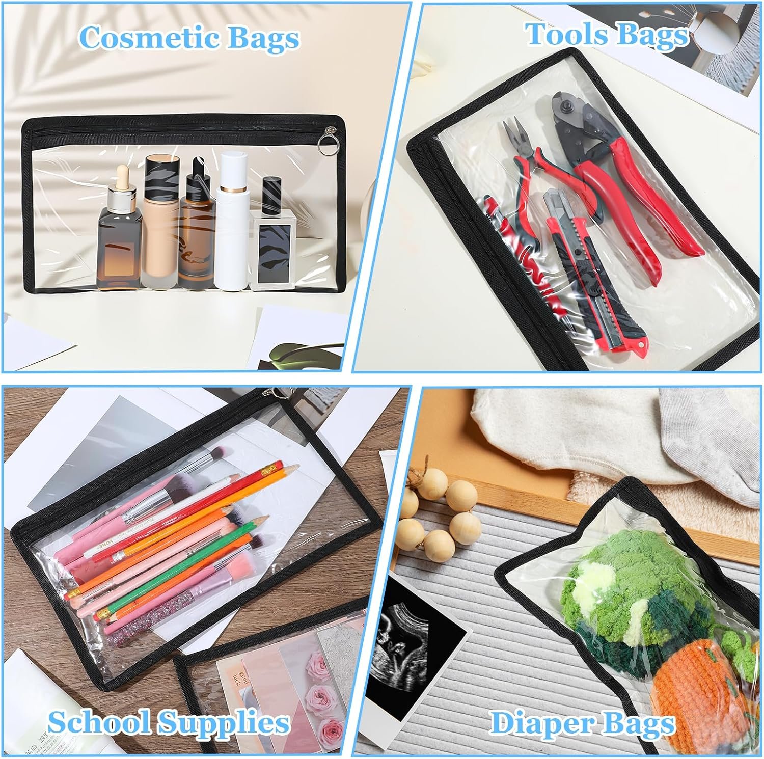 Private Label Clear Zipper Pouches 20 Pack PVC Waterproof Envelopes Document Storage Custom Logo File Organization Folders Factory Multi-Purpose Bags for Travel Office Home 12 x 7.5 Inches