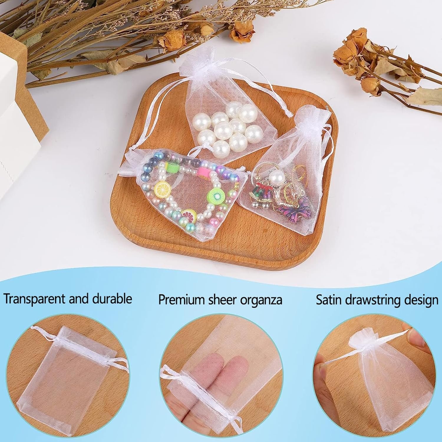 Custom Logo 3x4 Inch White Organza Bags 50Pcs Small Sheer Drawstring Private Label Mesh Pouches for Wedding Party Favor Jewelry Gift Christmas Candy Supplier