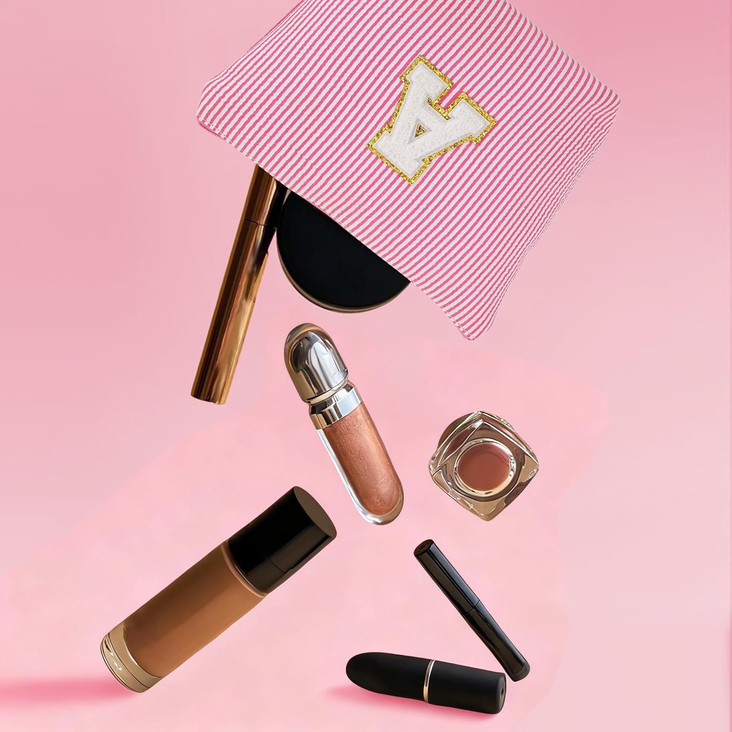 Private Label Initial Cosmetic Bag Set Custom Logo Travel Makeup Pouch with Zipper Purple Letter M Manufacturer