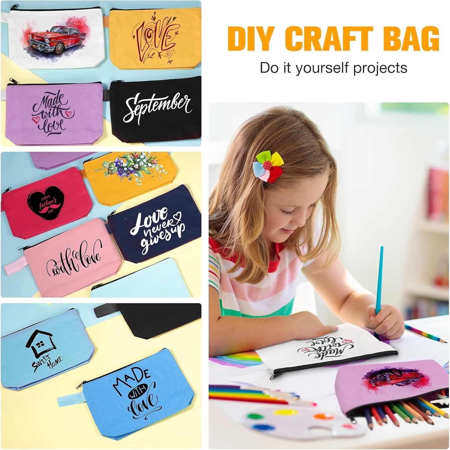 Private Label 40 Pack Bulk Canvas Makeup Cosmetic Bags Custom Logo Zipper Pouch with Bottom Multi-Purpose for Travel Purse Toiletry Pencil DIY Manufacturer 10 Colors 7.4 x 5.1 x 1.7 Inch