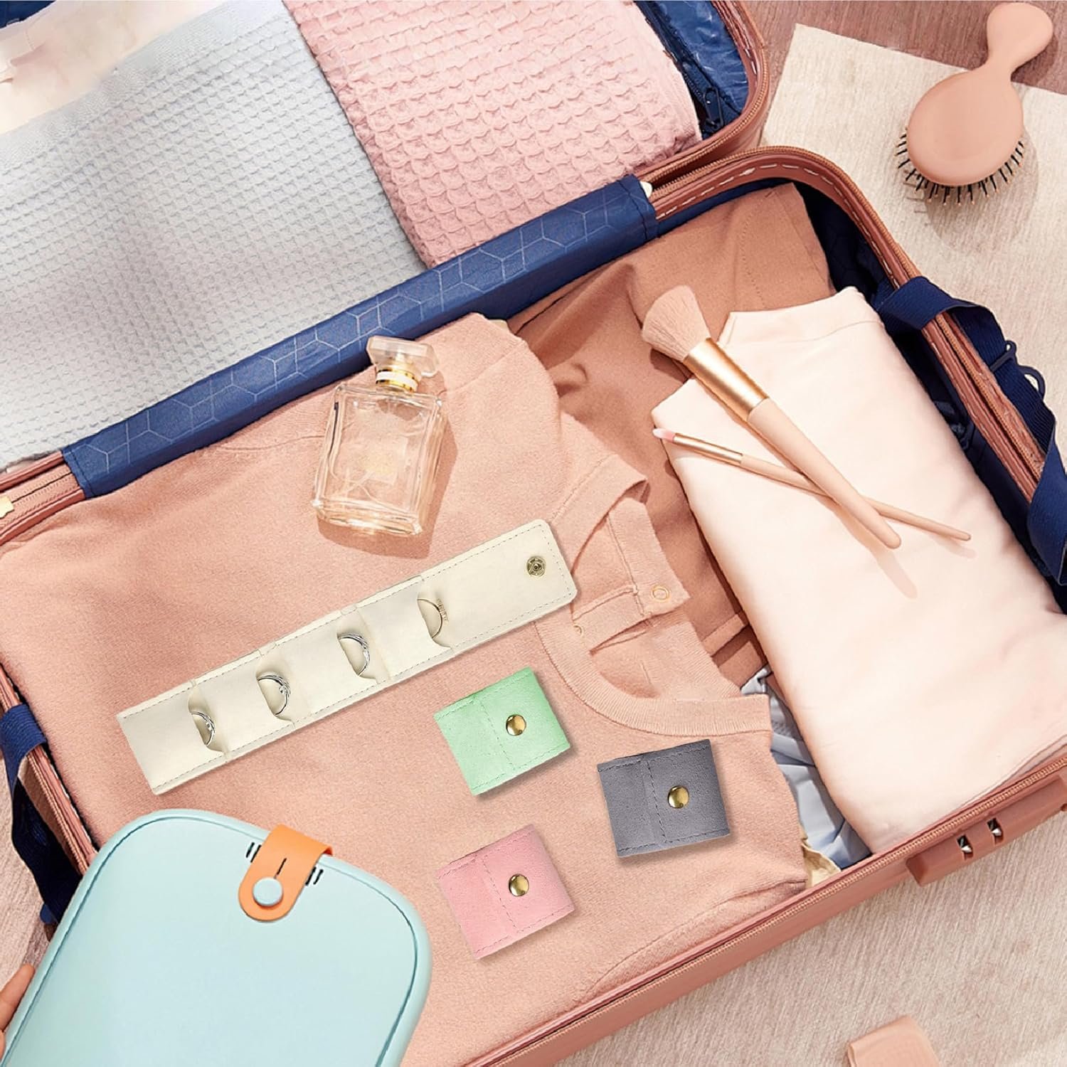 Custom Logo 4Pcs Travel Jewelry Organizer Private Label Small Roll Bag with Buckle Foldable Case for Earrings Rings Necklaces Manufacturer