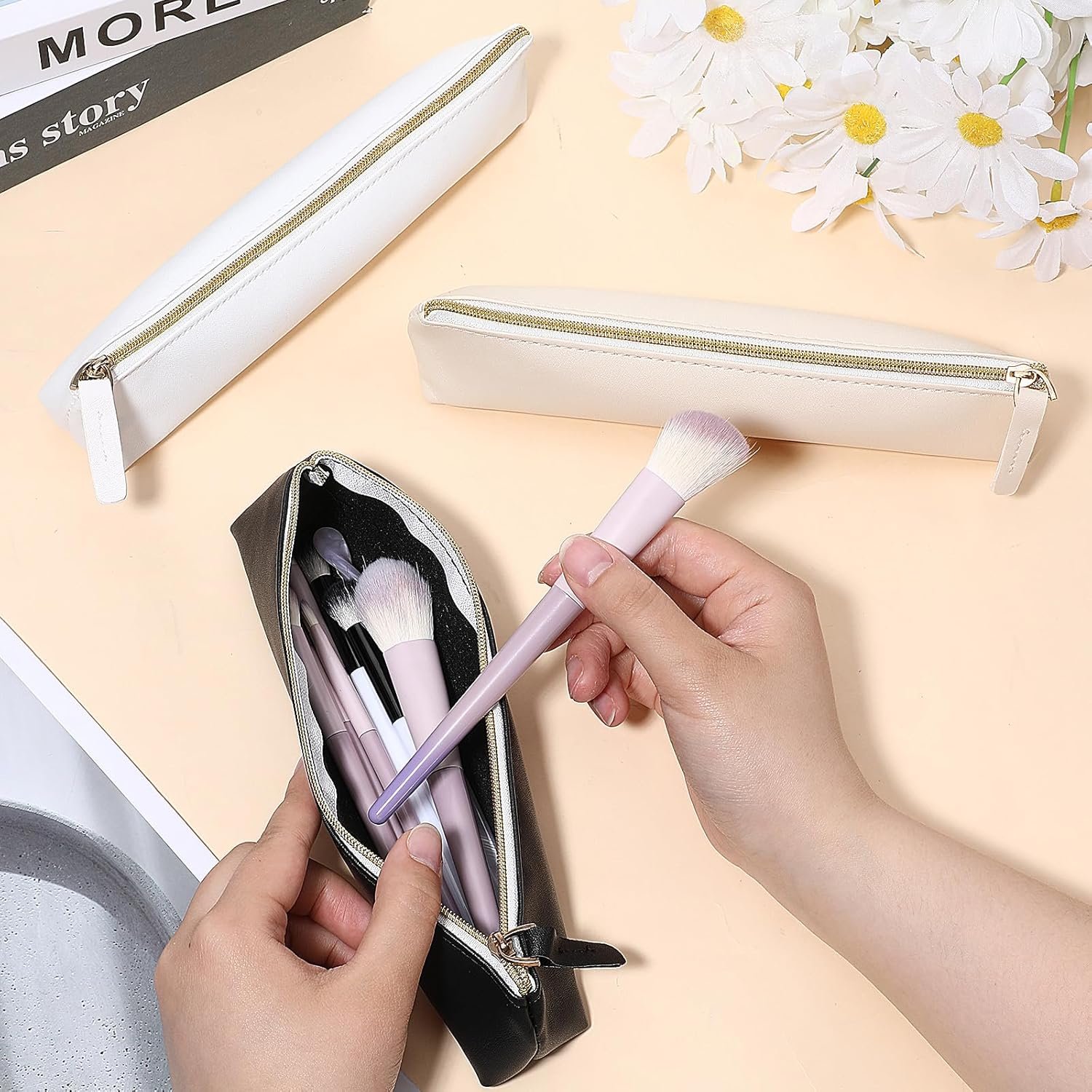 Private Label 3 Pcs Mini Portable Cosmetic Bags for Women Custom Logo Small Makeup Bag Purse Leather Coin Pouch Travel Storage Cosmetics Organizer Supplier