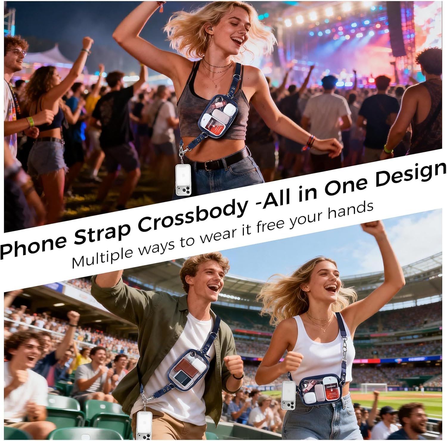 Private Label Crossbody Phone Lanyard Adjustable Detachable Strap with Wallet Clear Zipper Pouch Bag for Stadium Events Concerts Custom Logo Manufacturer