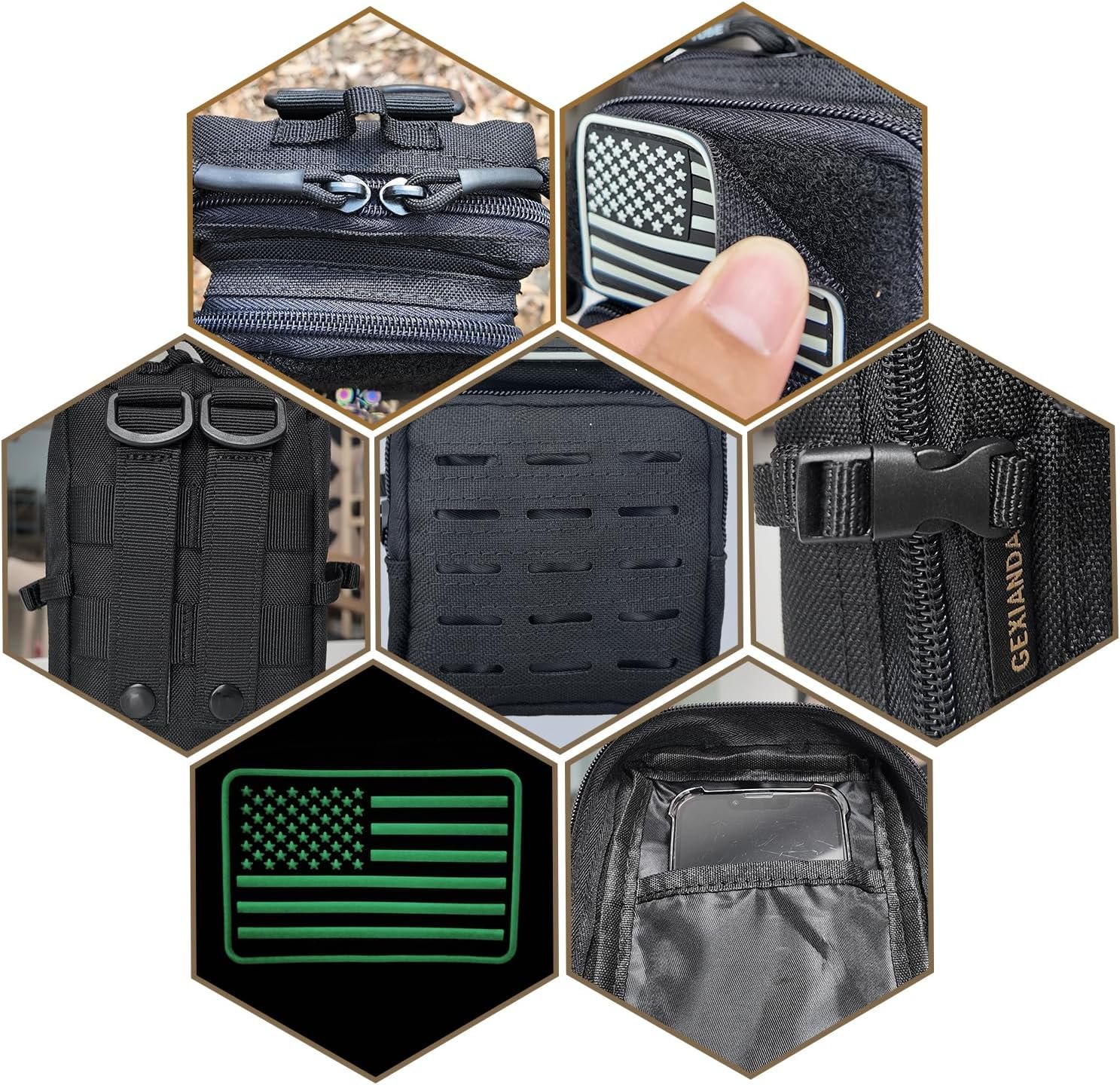 Custom Logo 2 Pack Tactical MOLLE Utility Pouches Mini Belt EDC Private Label Phone Pouch Outdoor Admin Tool Medical IFAK Pack with US Flag Patch Manufacturer