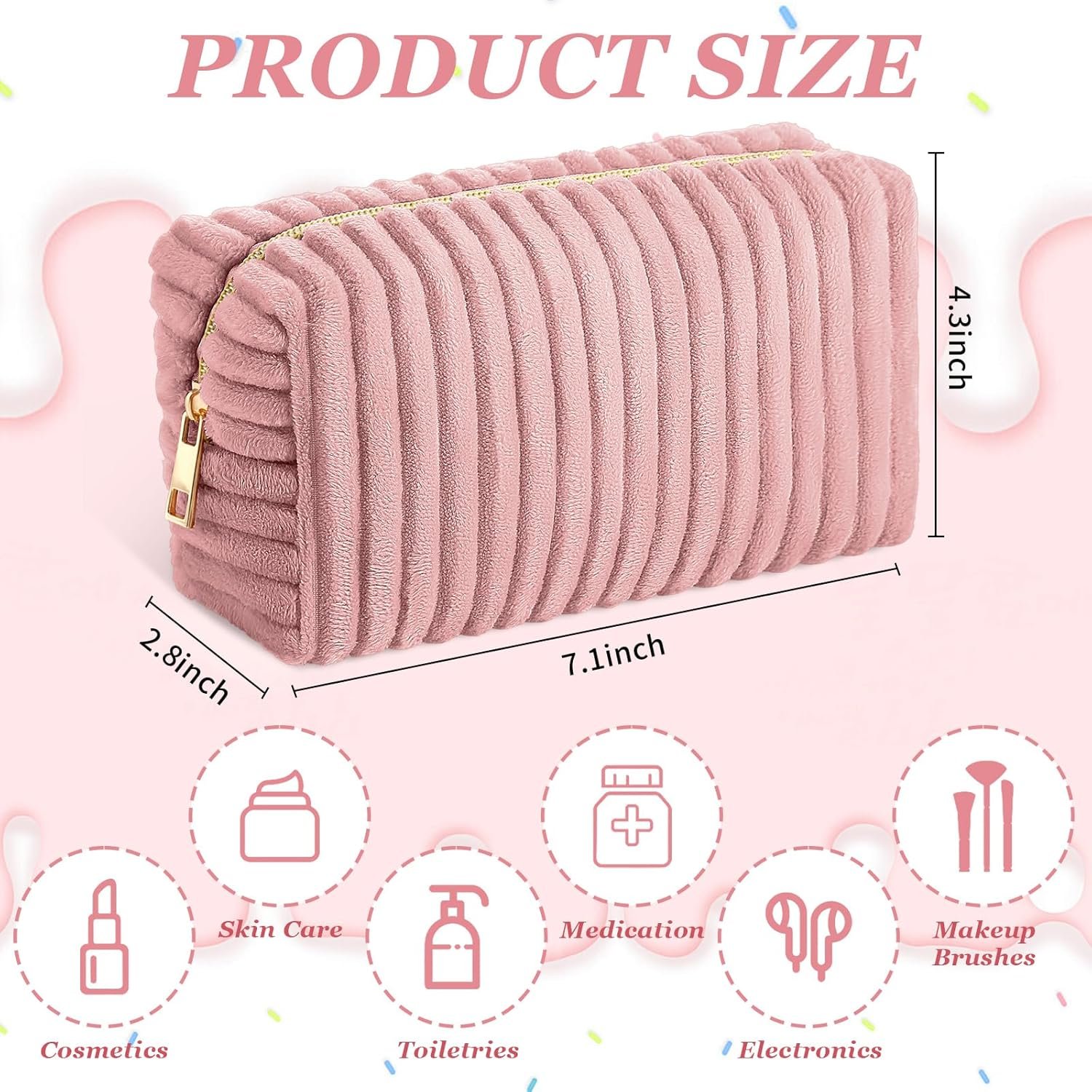 Private Label Flannel Makeup Bag Fuzzy Cosmetic Fluffy Plush Small Zipper Pouch Custom Logo Travel Toiletry Bags Supplier for Winter Birthday Women Gifts(Pink)