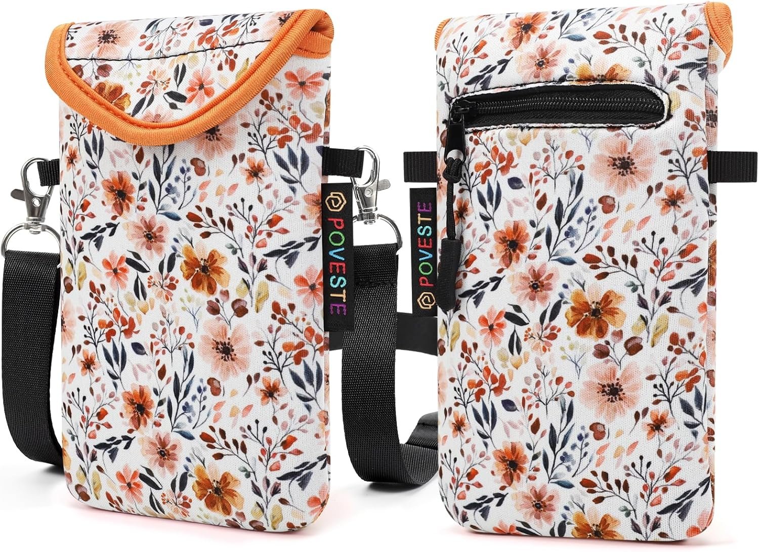 Custom Logo Neoprene Cell Phone Crossbody Pouch Case with Strap Lanyard Flap Closure Card Cash Pocket for Women Private Label Supplier Flower Power