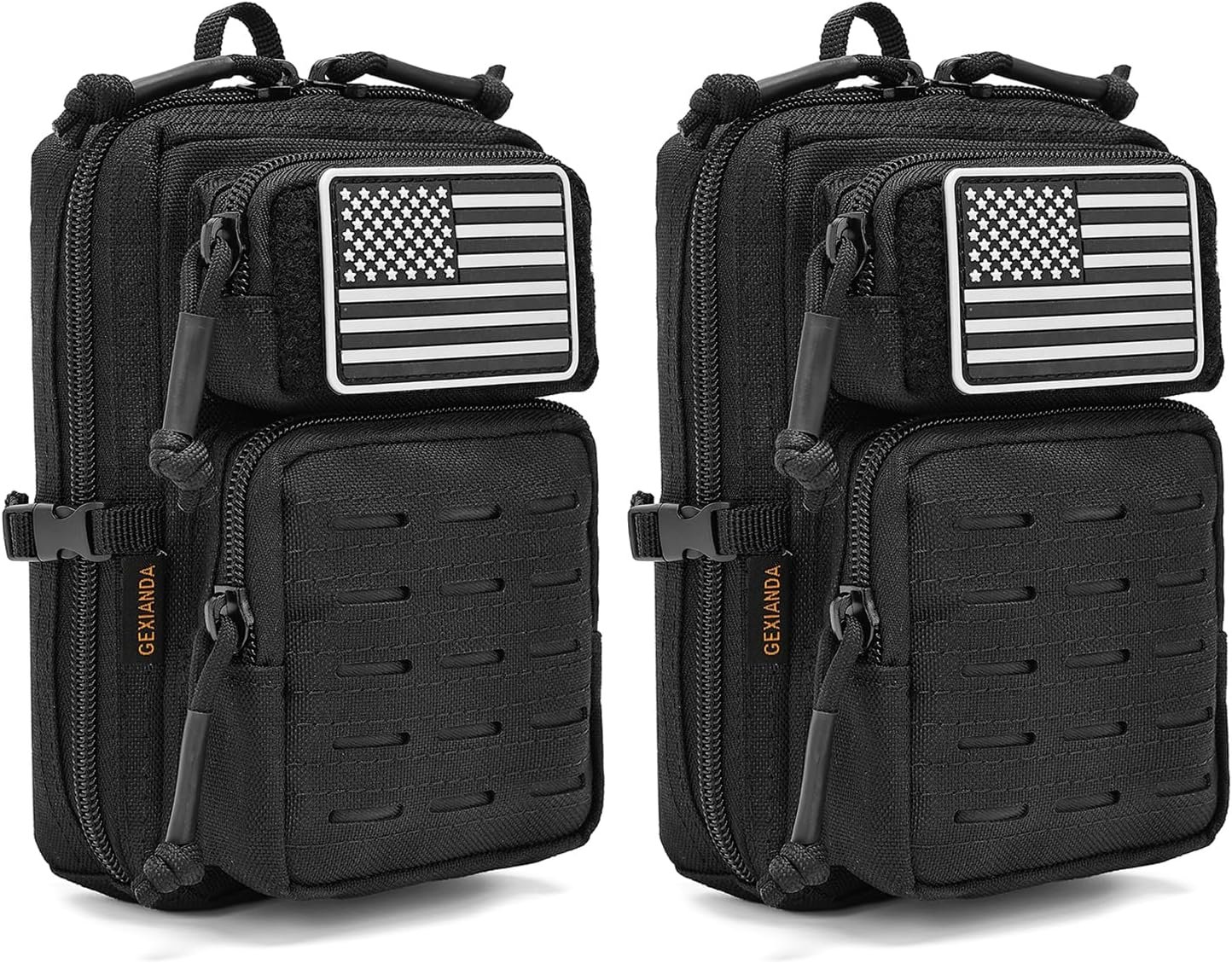 Custom Logo 2 Pack Tactical MOLLE Utility Pouches Mini Belt EDC Private Label Phone Pouch Outdoor Admin Tool Medical IFAK Pack with US Flag Patch Manufacturer