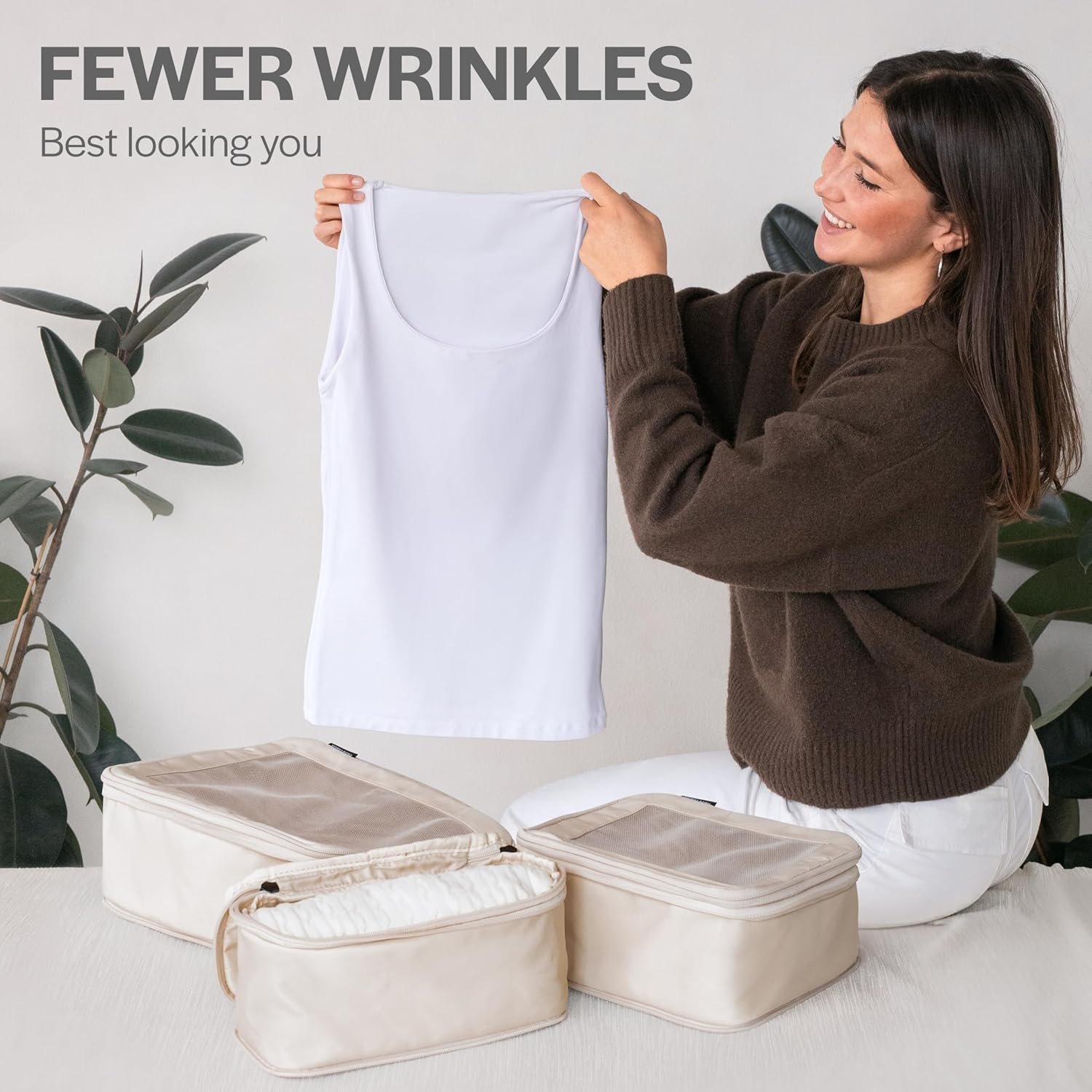 Private Label Compression Packing Cubes for Travel - Custom Logo Double Zipper Luggage Organizer Bags for Suitcases - 4-Pack Beige from Supplier