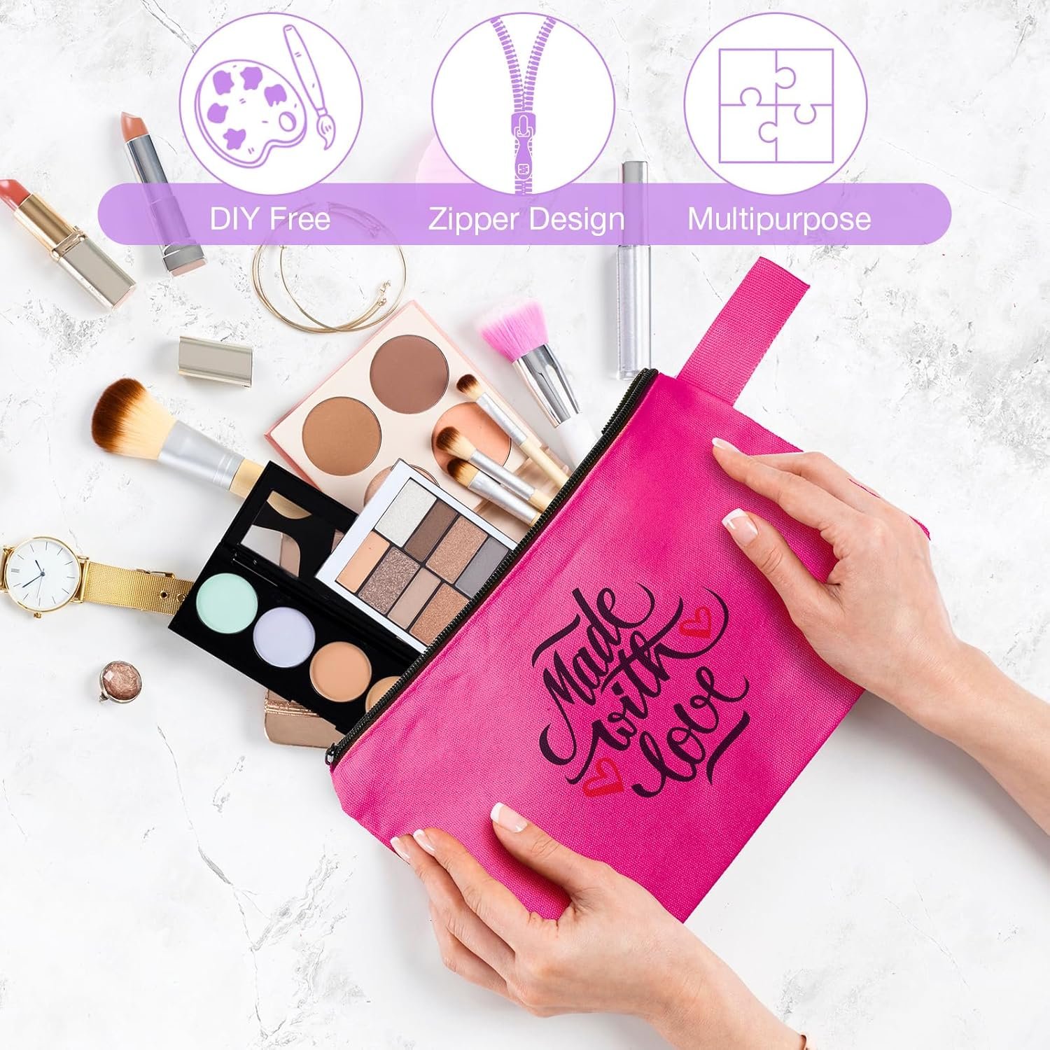 Private Label 40 Pack Canvas Makeup Bags Bulk Cosmetic Zipper Pouches with Bottom Custom Logo Multi-Purpose Blank Travel for Women Purse Toiletry Pencil DIY Craft Manufacturer 10 Colors (8.7 x 5.1 x 1.7 Inch)