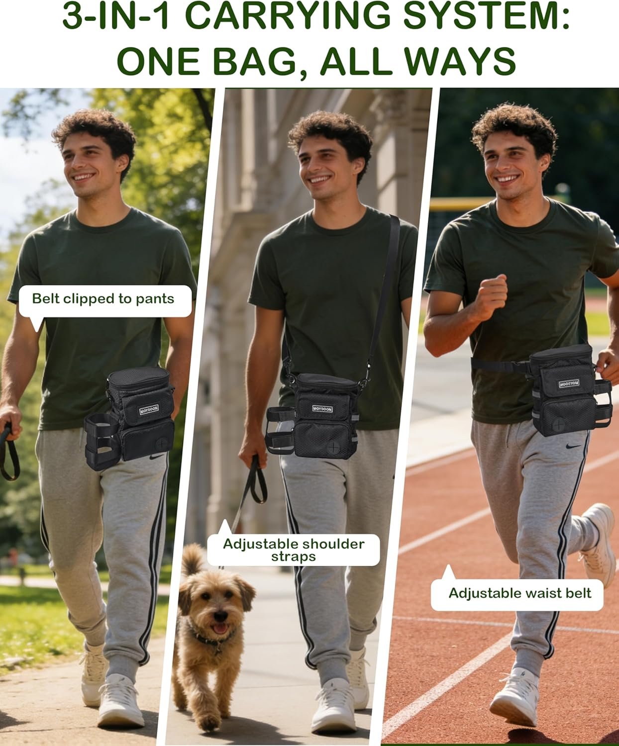 Custom Logo Dog Training Treat Pouch with Waist Belt & Shoulder Strap - Private Label Adjustable 3-Way Wear Waterproof Dog Walking Bag - Multi-Pocket Fanny Pack for Treats Poop Bags & Accessories Manufacturer