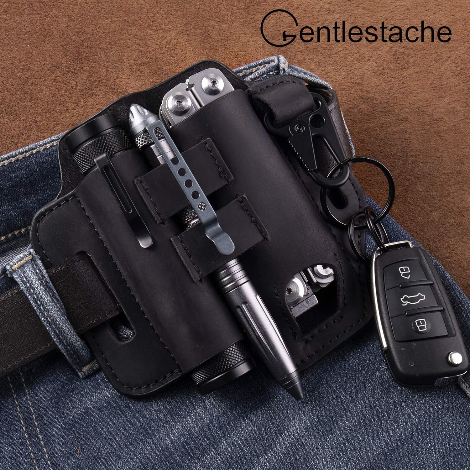 Private Label Multitool Belt Sheath EDC Leather Organizer Manufacturer - Custom Logo Multitool Pouch Flashlight Pen Holders Keychain Clip for Men