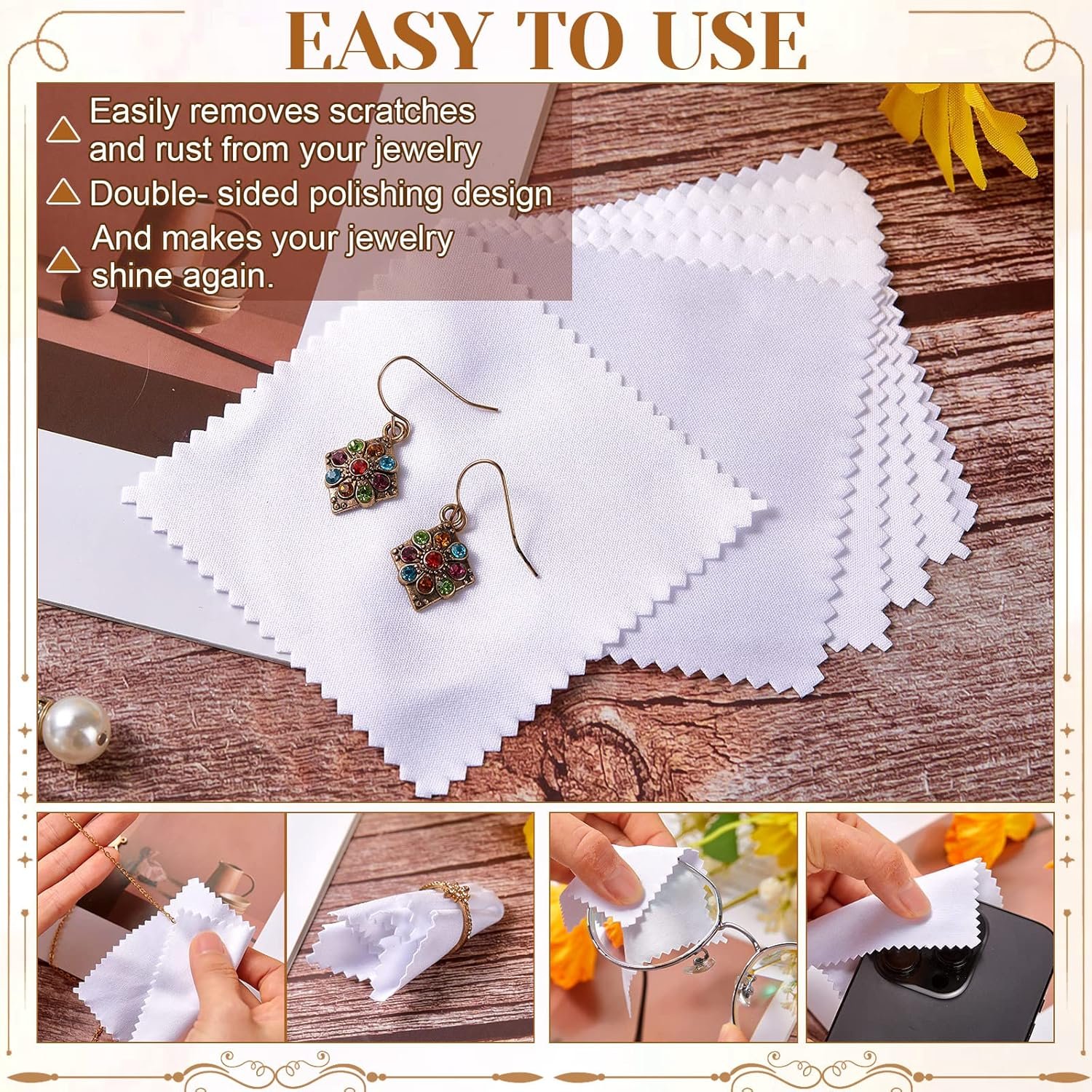 Private Label 30 Pcs 8 x 8 cm Microfiber Jewelry Pouches Custom Logo Luxury Packaging with Cleaning Cloth for Bracelets Bow Ties Envelope Style String Divider Supplier Khaki White