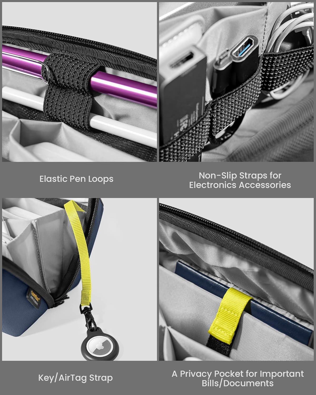 Manufacturer Electronic Organizer Tech Pouch for MacBook Charger Cables Power Bank Hard Drive Cords Custom Logo Water-Resistant Storage Bag with Removable Card Slots USB Adapter Memory Card Blue Private Label