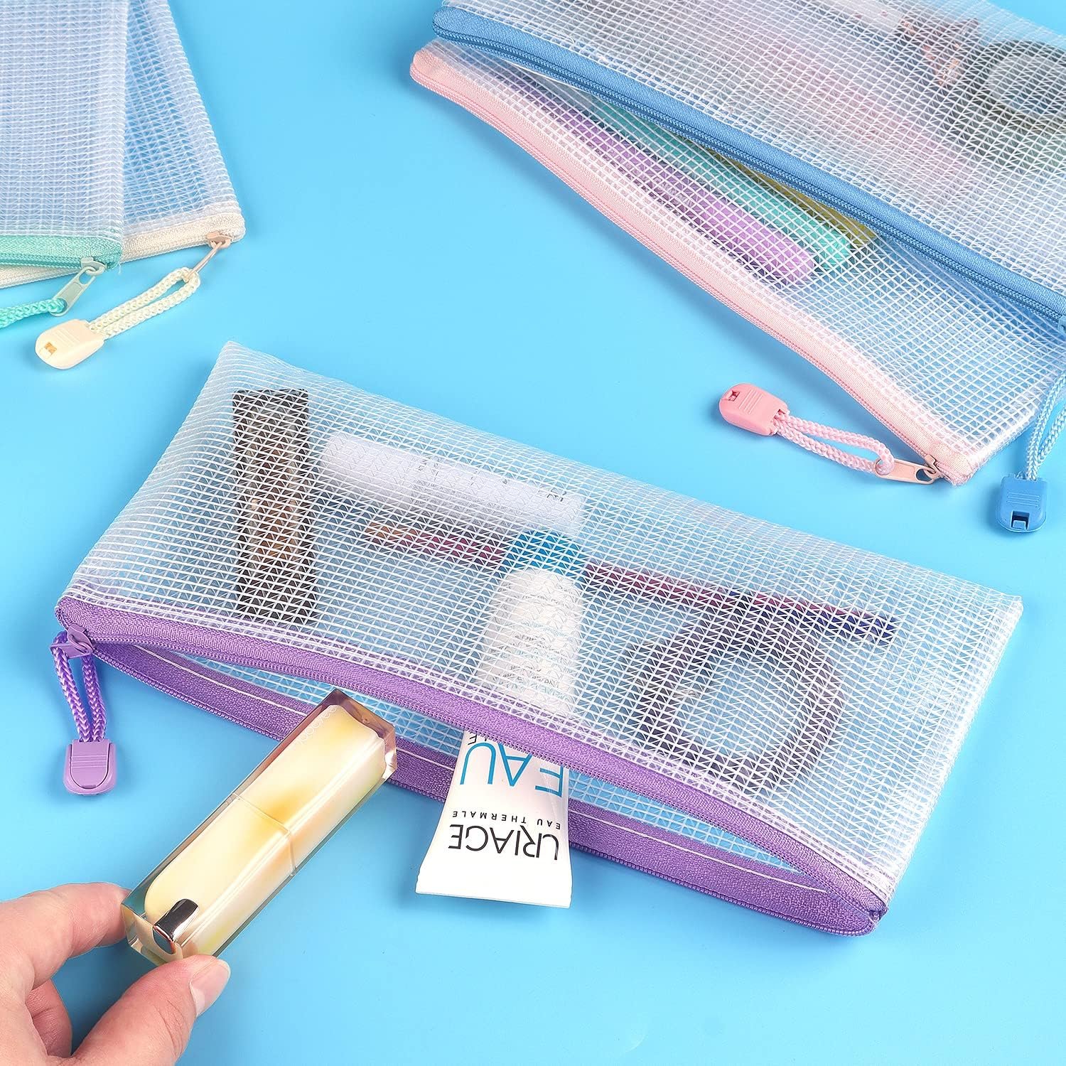 Custom Logo 6 Pack Waterproof Mesh Pencil Pouches A6 Size Plastic Zipper Bags Private Label for Classroom School Office Organization Supplies Manufacturer