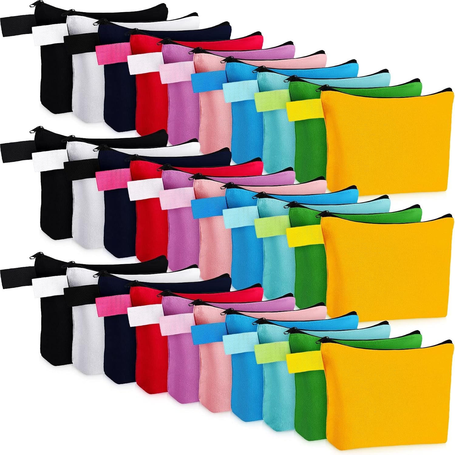 Private Label 40 Pack Bulk Canvas Makeup Cosmetic Bags Custom Logo Zipper Pouch with Bottom Multi-Purpose for Travel Purse Toiletry Pencil DIY Manufacturer 10 Colors 7.4 x 5.1 x 1.7 Inch