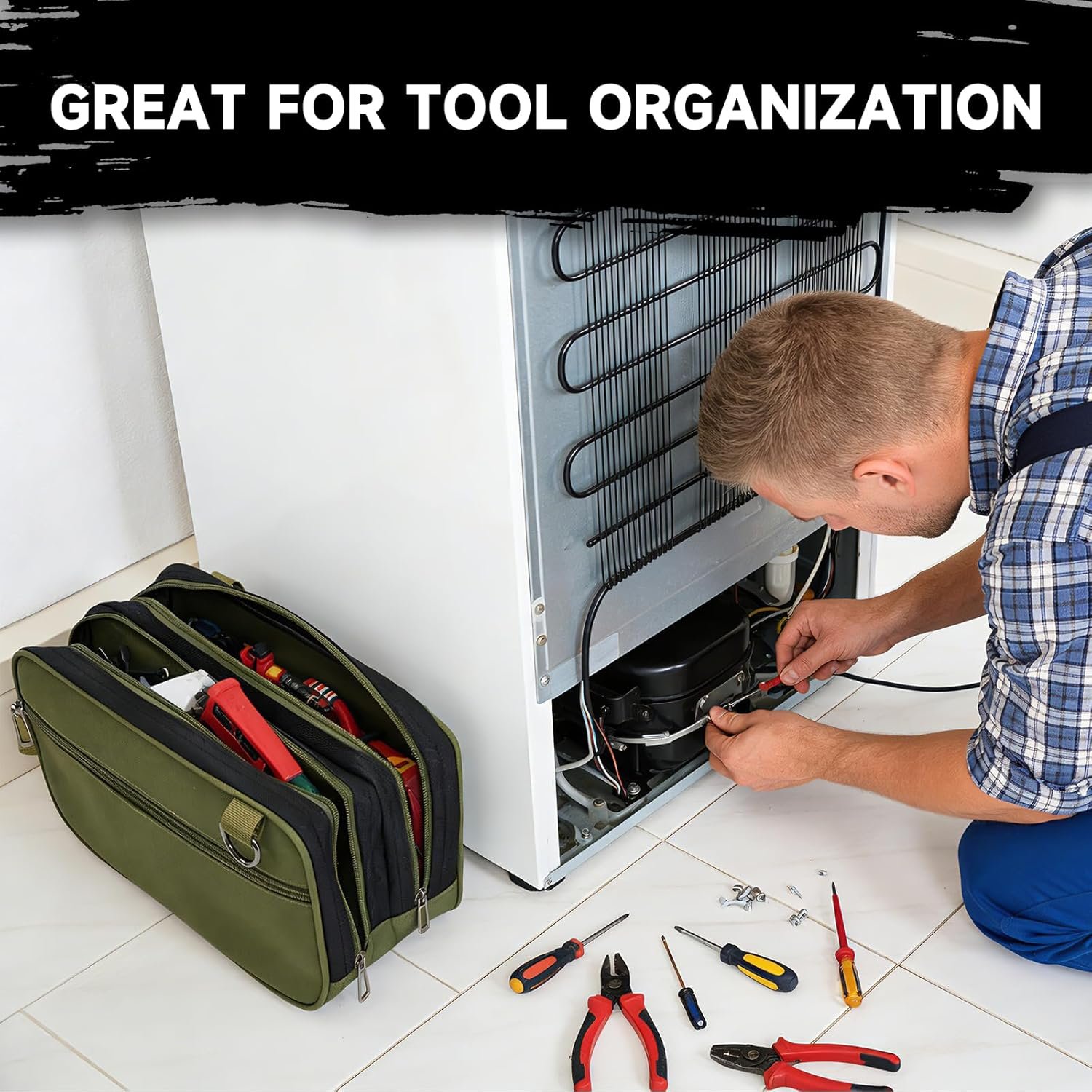 Custom Logo 2 Pack Small Tool Bag Zipper Tool Pouch 3 Compartments Waterproof Utility Organizer Private Label Manufacturer