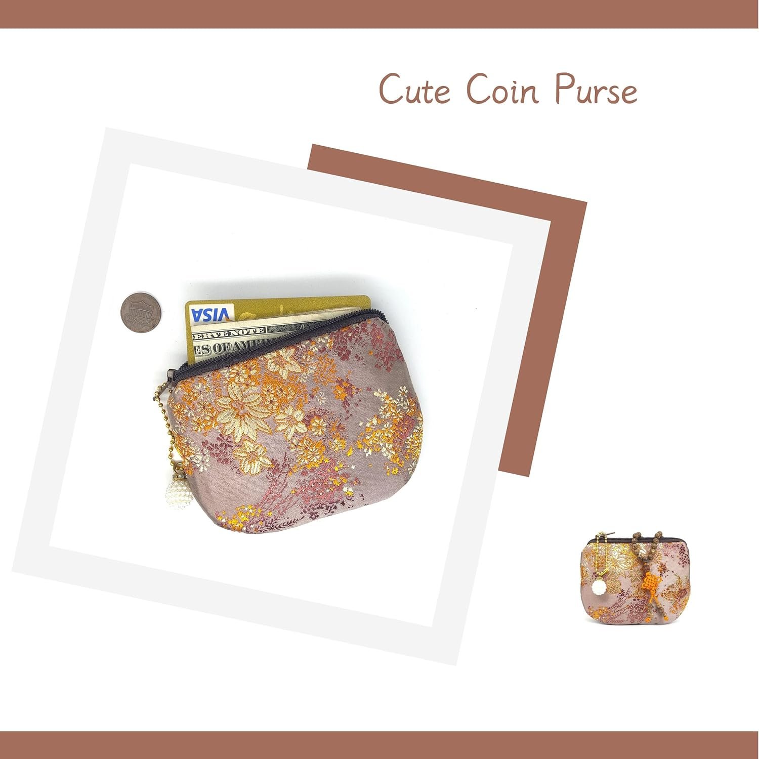 Private Label Handmade Jewelry Pouch Women Coin Purse Brocade Zipper Wallet Custom Logo Silk Makeup Bag Manufacturer