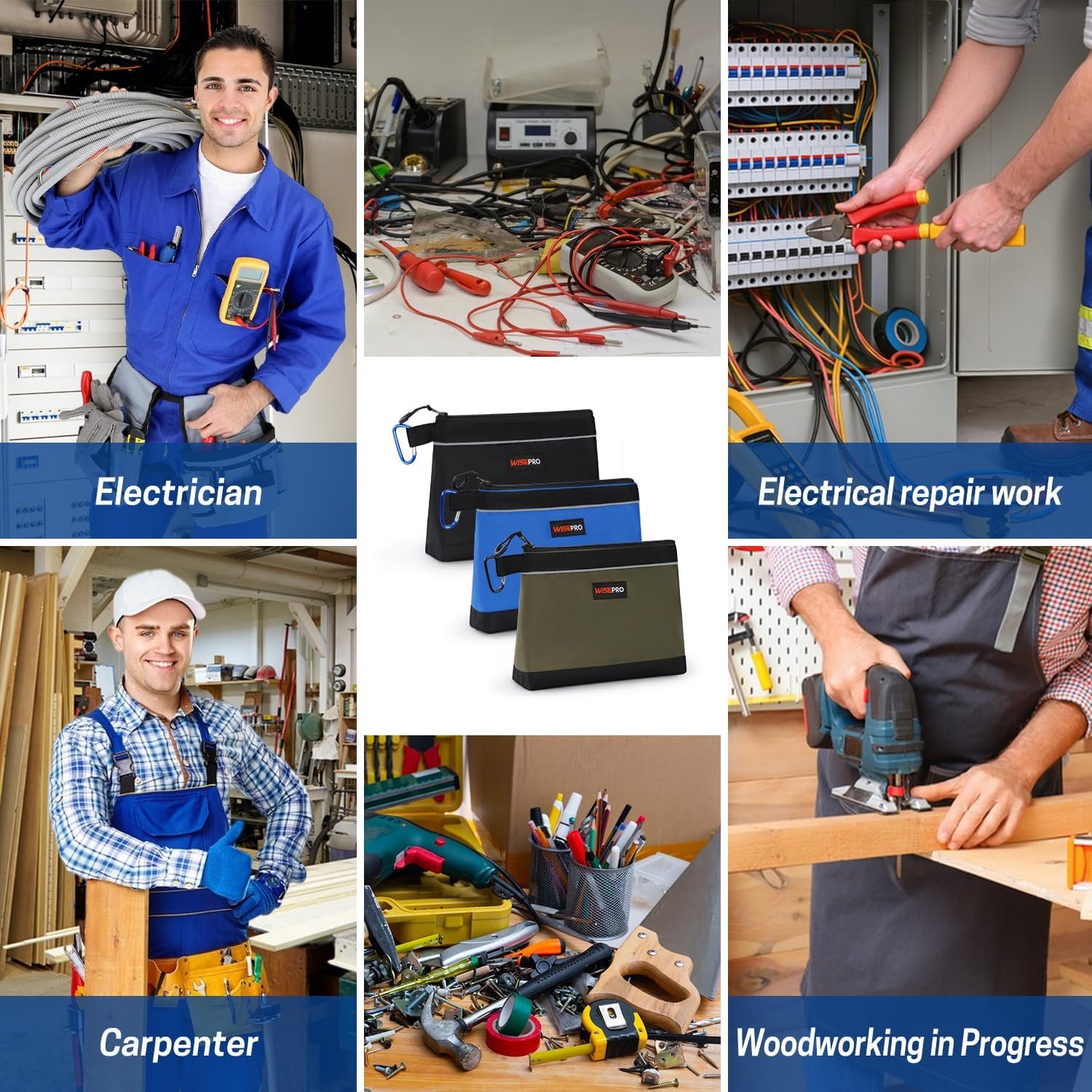 Private Label Zipper Tool Pouches Manufacturer Multi-Purpose Utility Organizer Bags for Small Hand Tools Screws Nails Hardware Pliers Wrenches Custom Logo Storage Pouch Set for Electricians Plumbers HVAC Mechanics