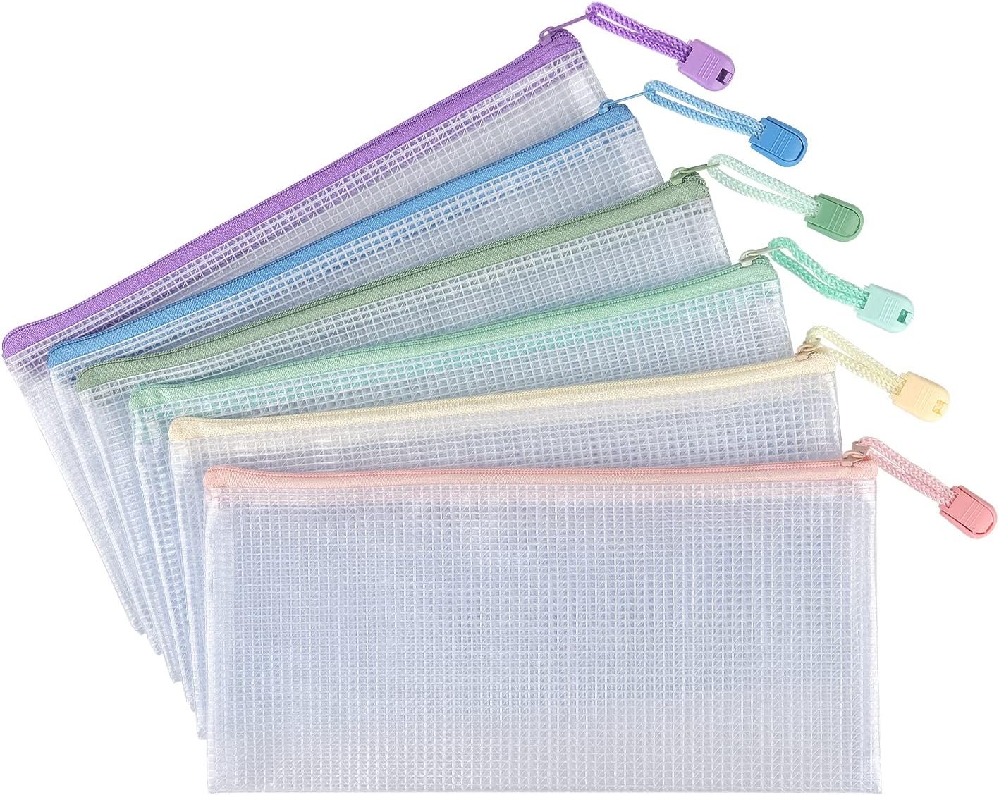 Custom Logo 6 Pack Waterproof Mesh Pencil Pouches A6 Size Plastic Zipper Bags Private Label for Classroom School Office Organization Supplies Manufacturer