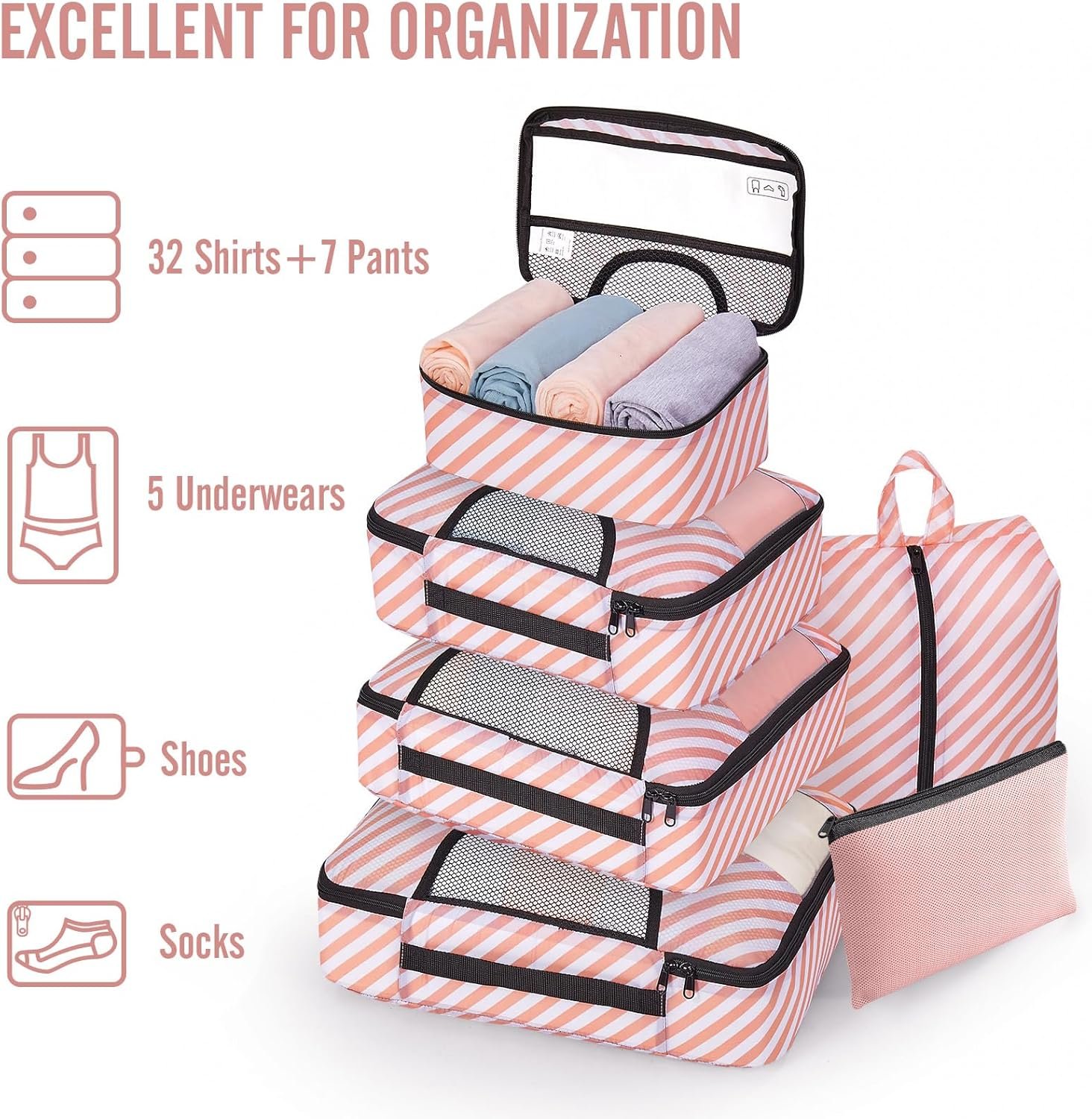 Private Label 8 Set Packing Cubes for Travel Essentials Suitcase Organizer Bags in 4 Sizes Custom Logo Carry-On Luggage Accessories with Large Laundry & Hanging Toiletry Bag for Airplane Road Trip & Camping Manufacturer